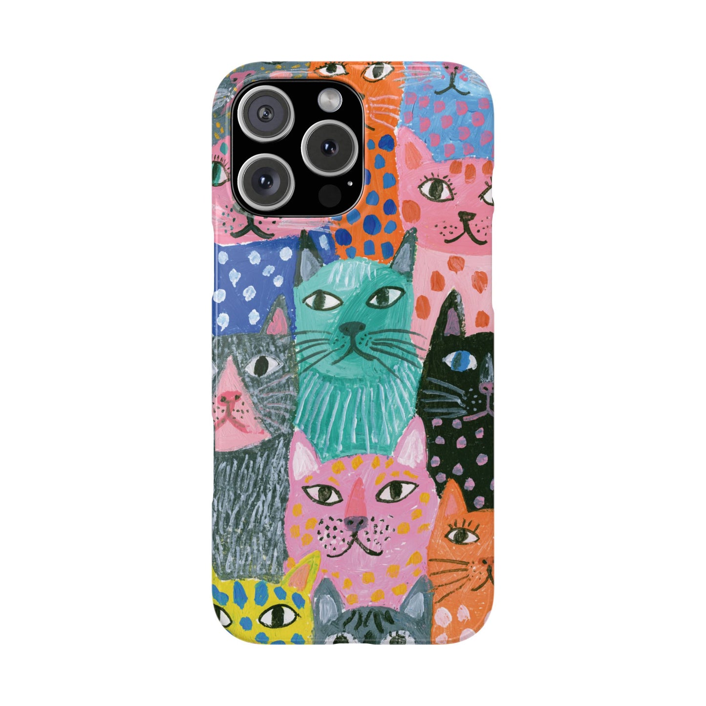 Colorful Cat Pattern Phone Case – Cute Multicolor Kitty Snap Case