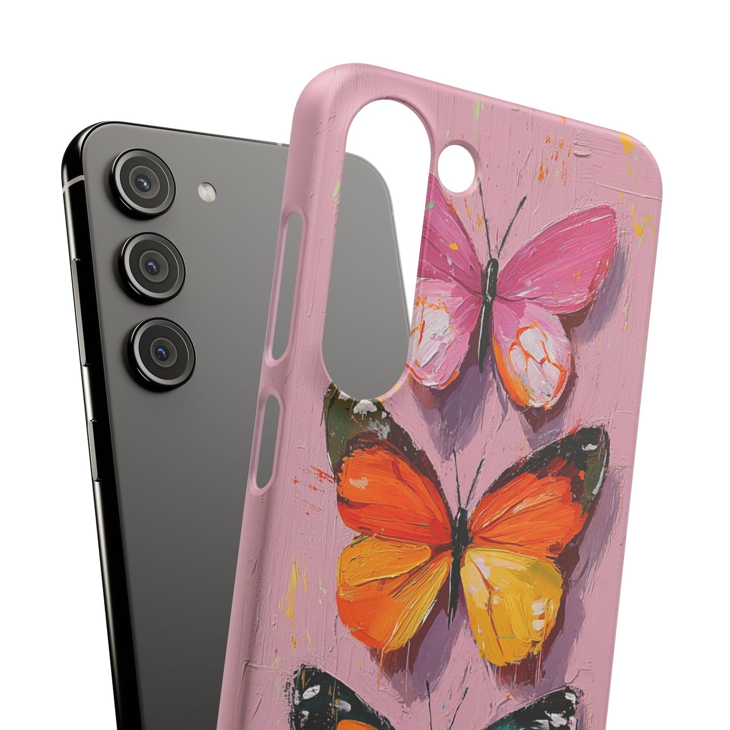 Pink Butterfly Snap Case Cover For iPhone and Samsung