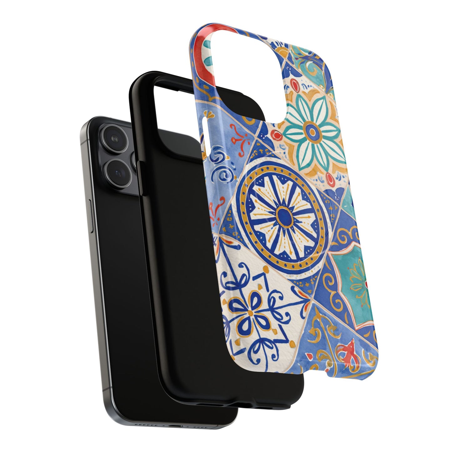 Mediterranean Tile Magnetic Phone Case — Blue Floral Mosaic Tough Case