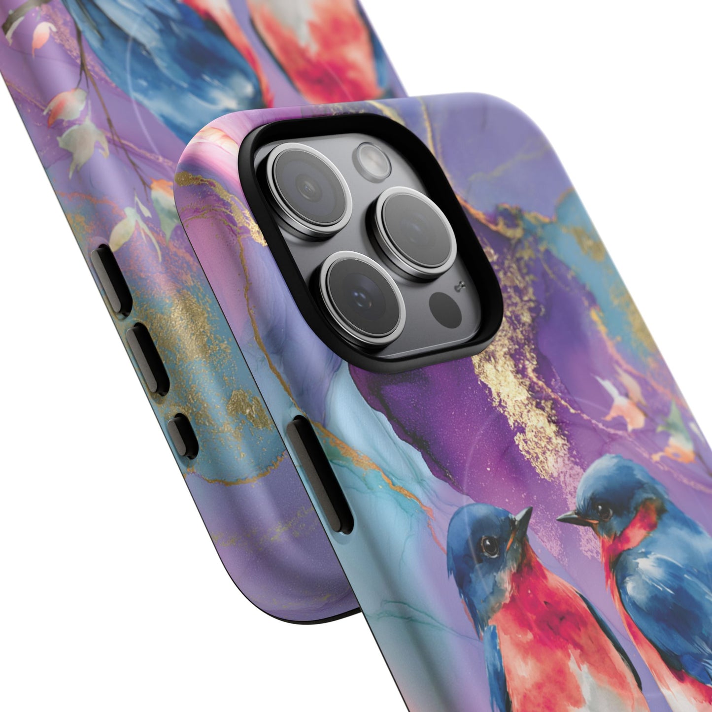 Bird Pair Tough Magnetic Phone Case — Purple Watercolor Floral Design