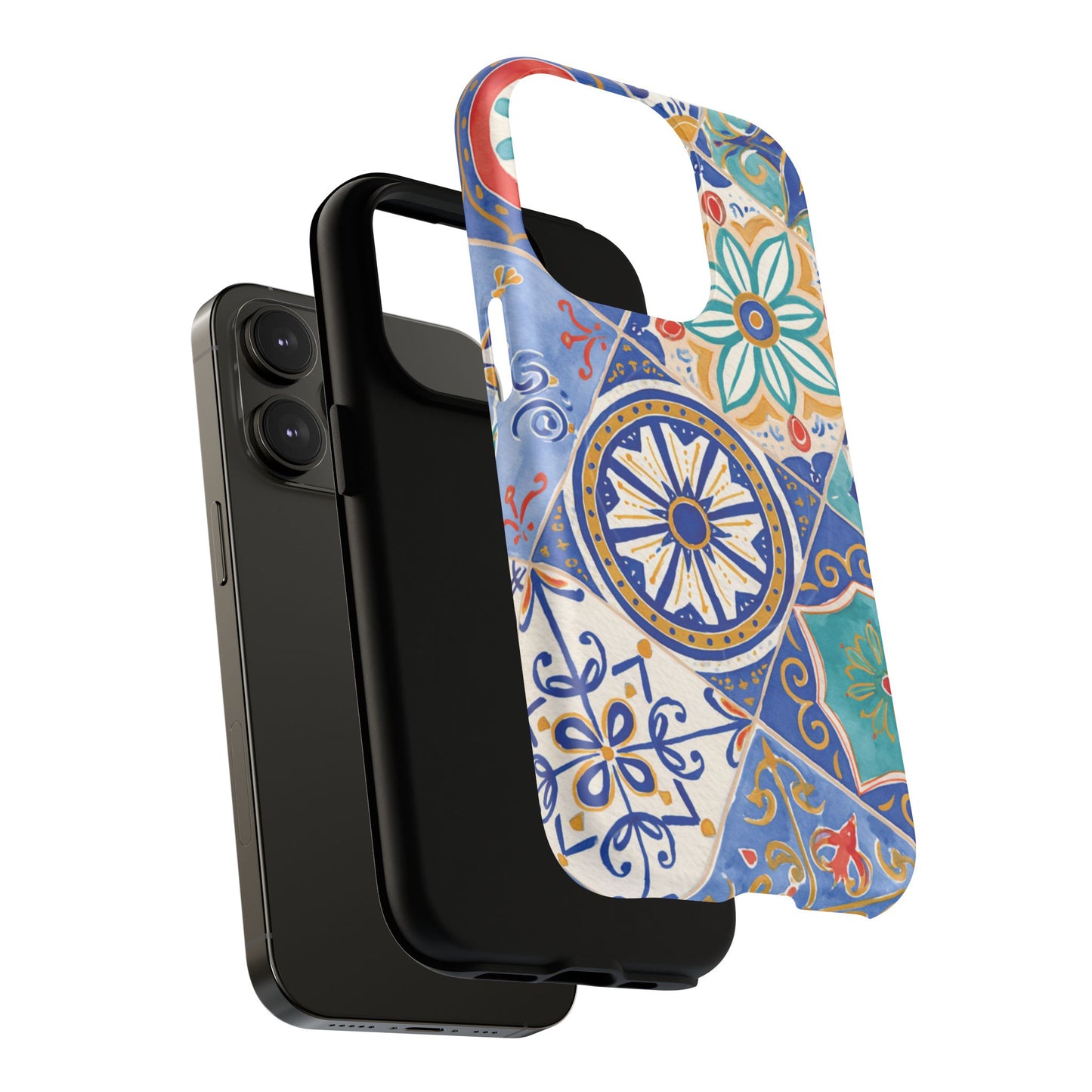 Mediterranean Tile Magnetic Phone Case — Blue Floral Mosaic Tough Case