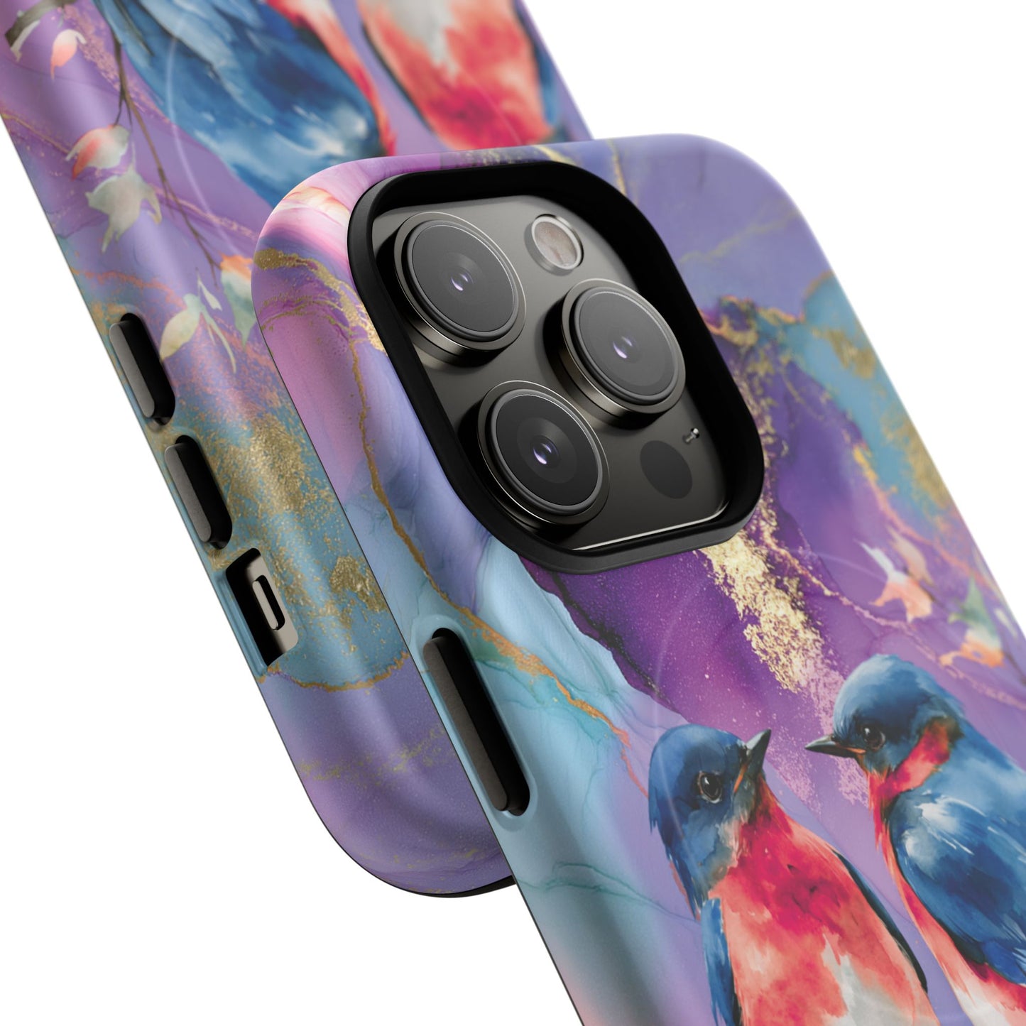 Bird Pair Tough Magnetic Phone Case — Purple Watercolor Floral Design