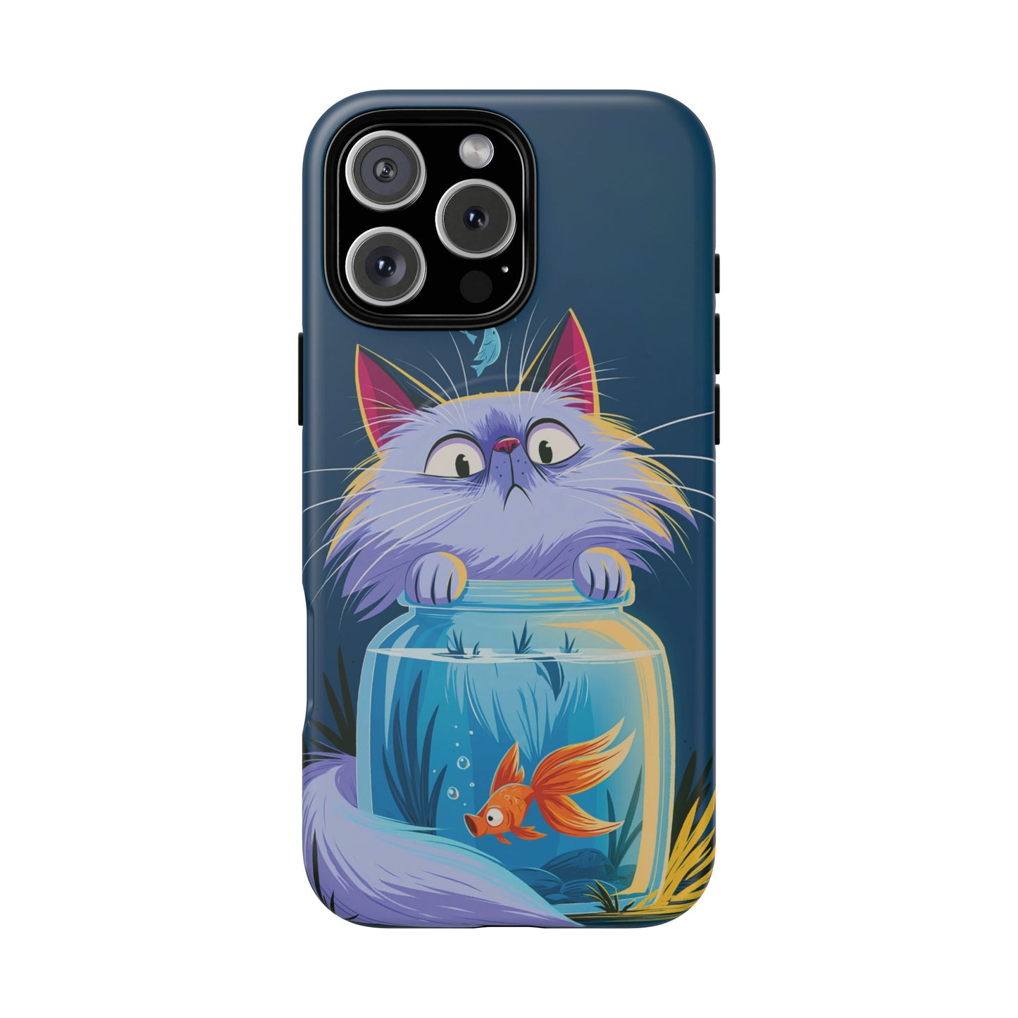 Magnetic Tough Phone Case — Playful Cat & Goldfish Illustration