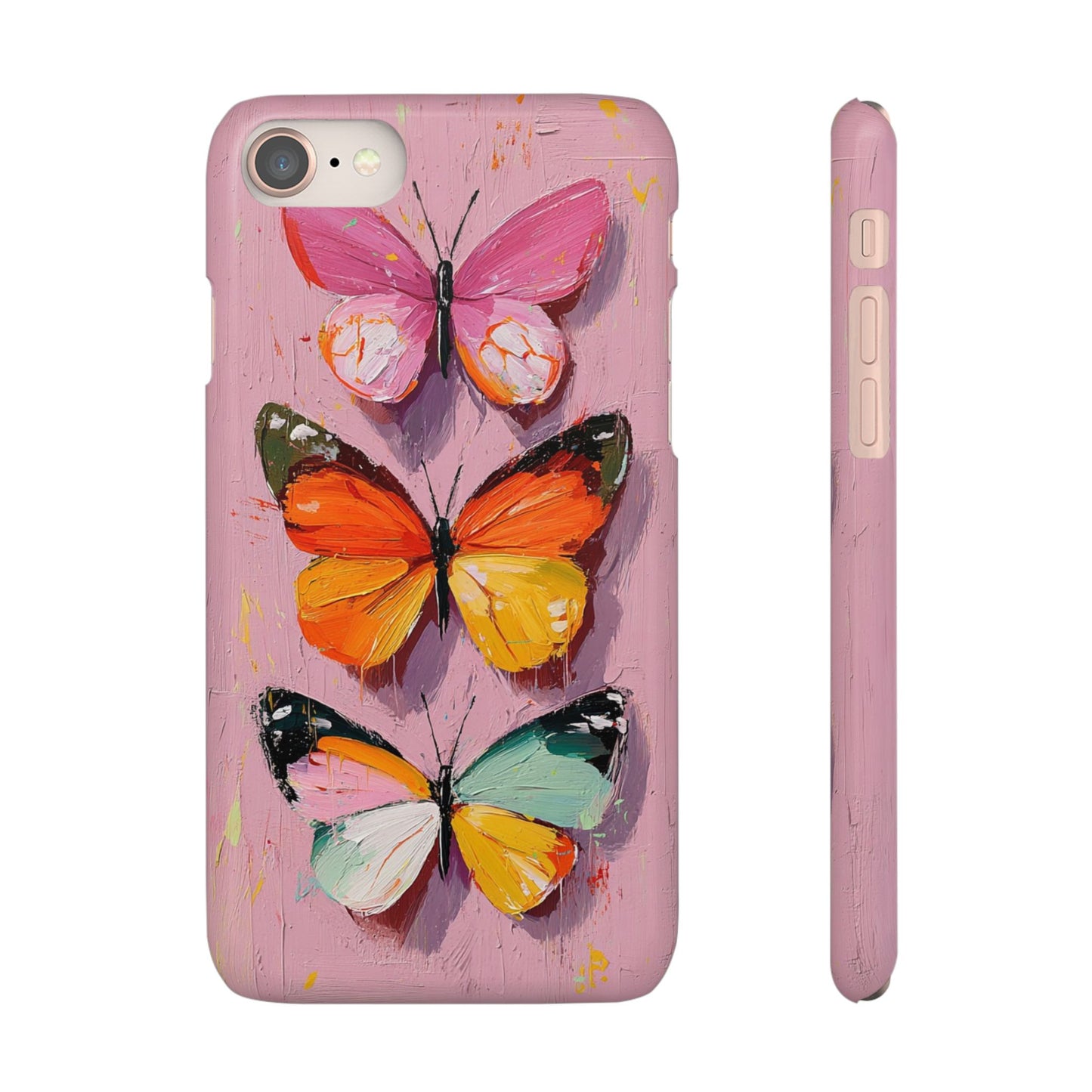 Pink Butterfly Snap Case Cover For iPhone and Samsung
