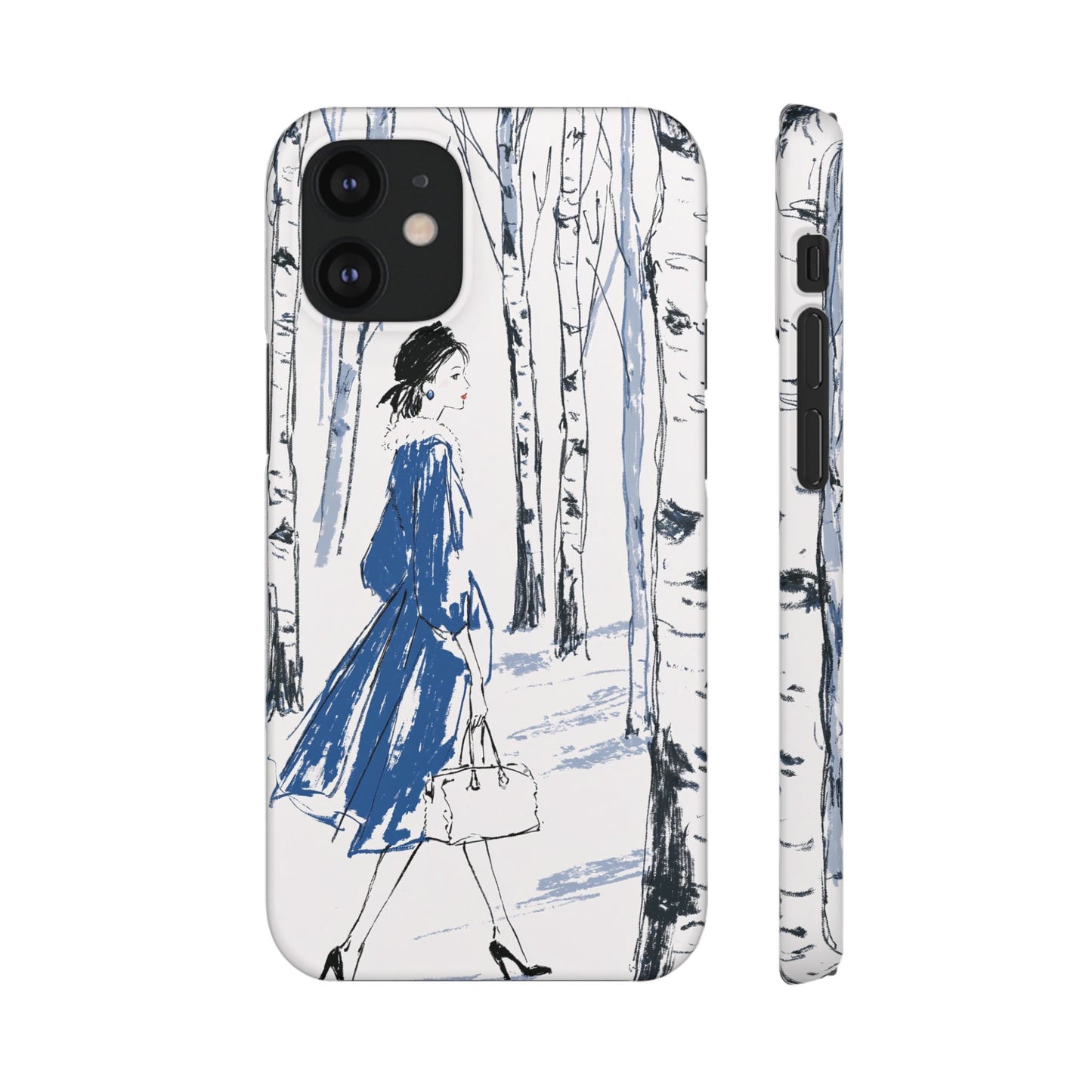 Birch Walk Phone Case — Stylish Blue Winter Illustration Snap Case