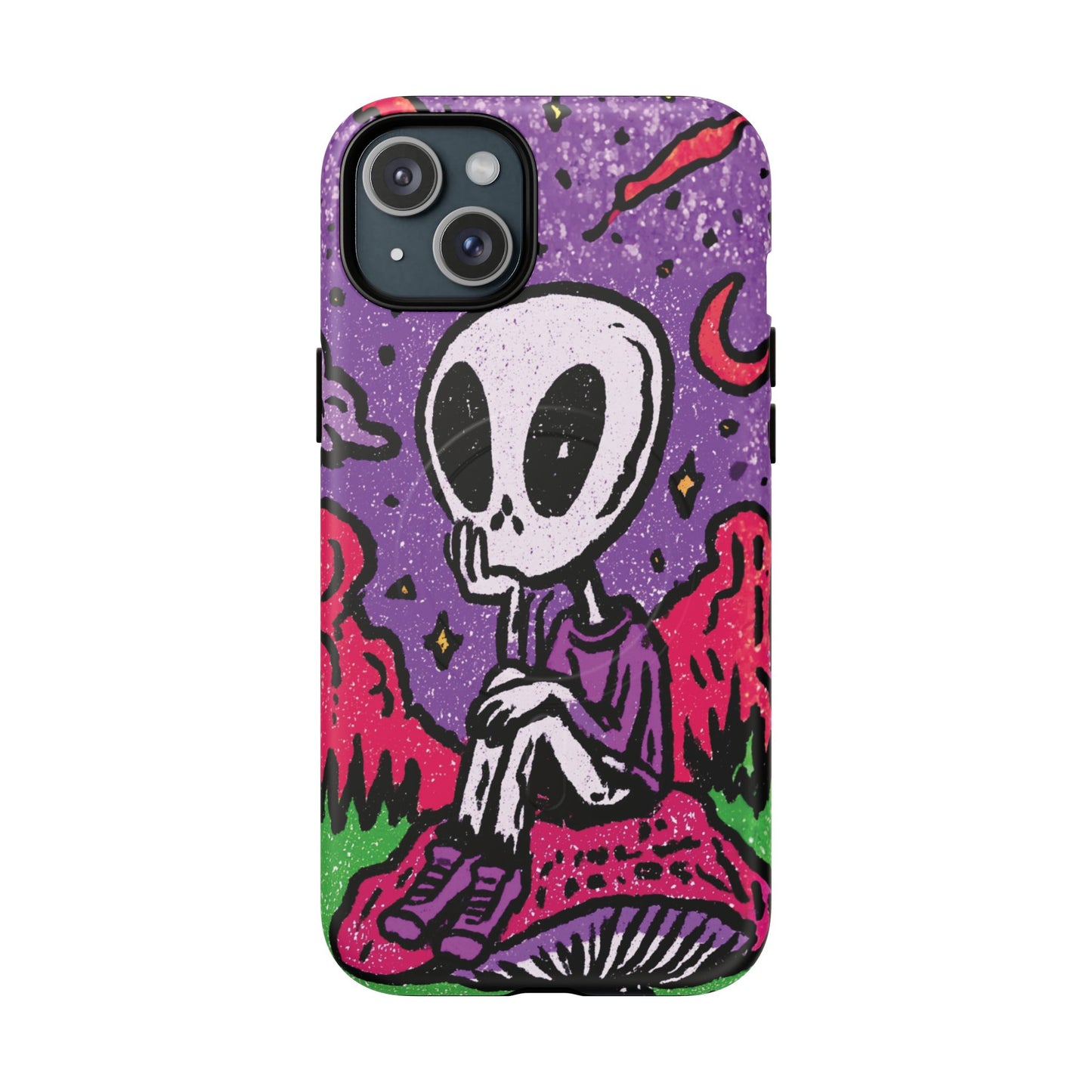 Alien Mushroom Phone Case — Cute Skeletal Space Illustration Tough Magnetic Case