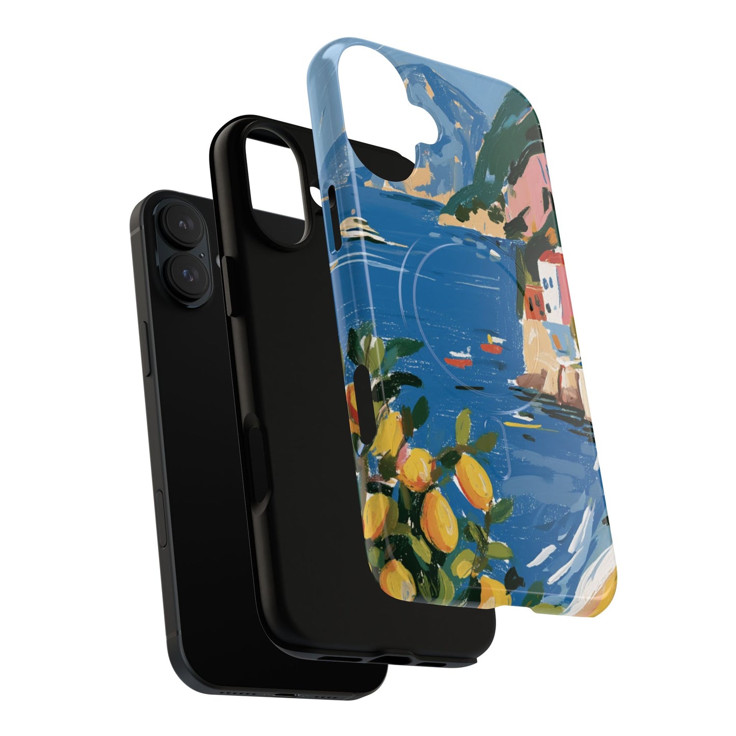 Mediterranean Seaside Phone Case — Painterly Lemon Coast Tough Magnetic Case