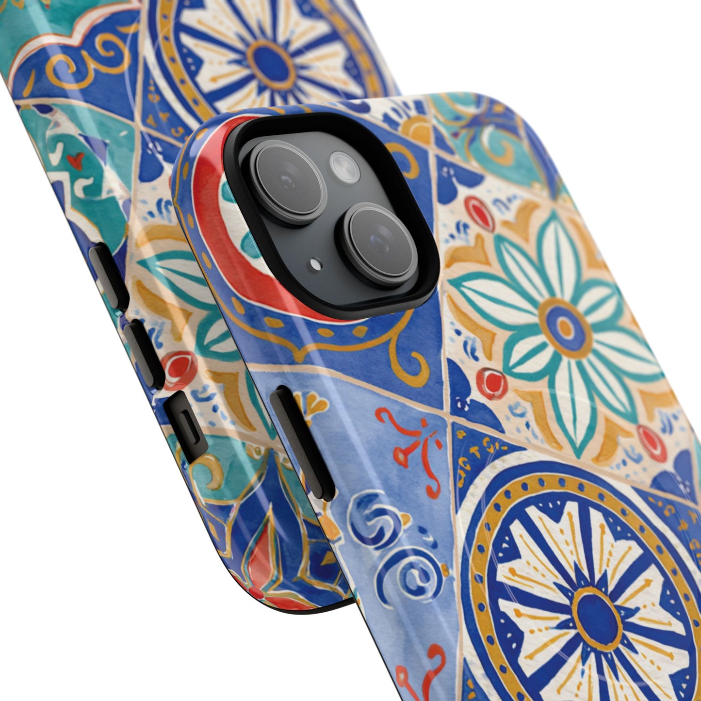 Mediterranean Tile Magnetic Phone Case — Blue Floral Mosaic Tough Case