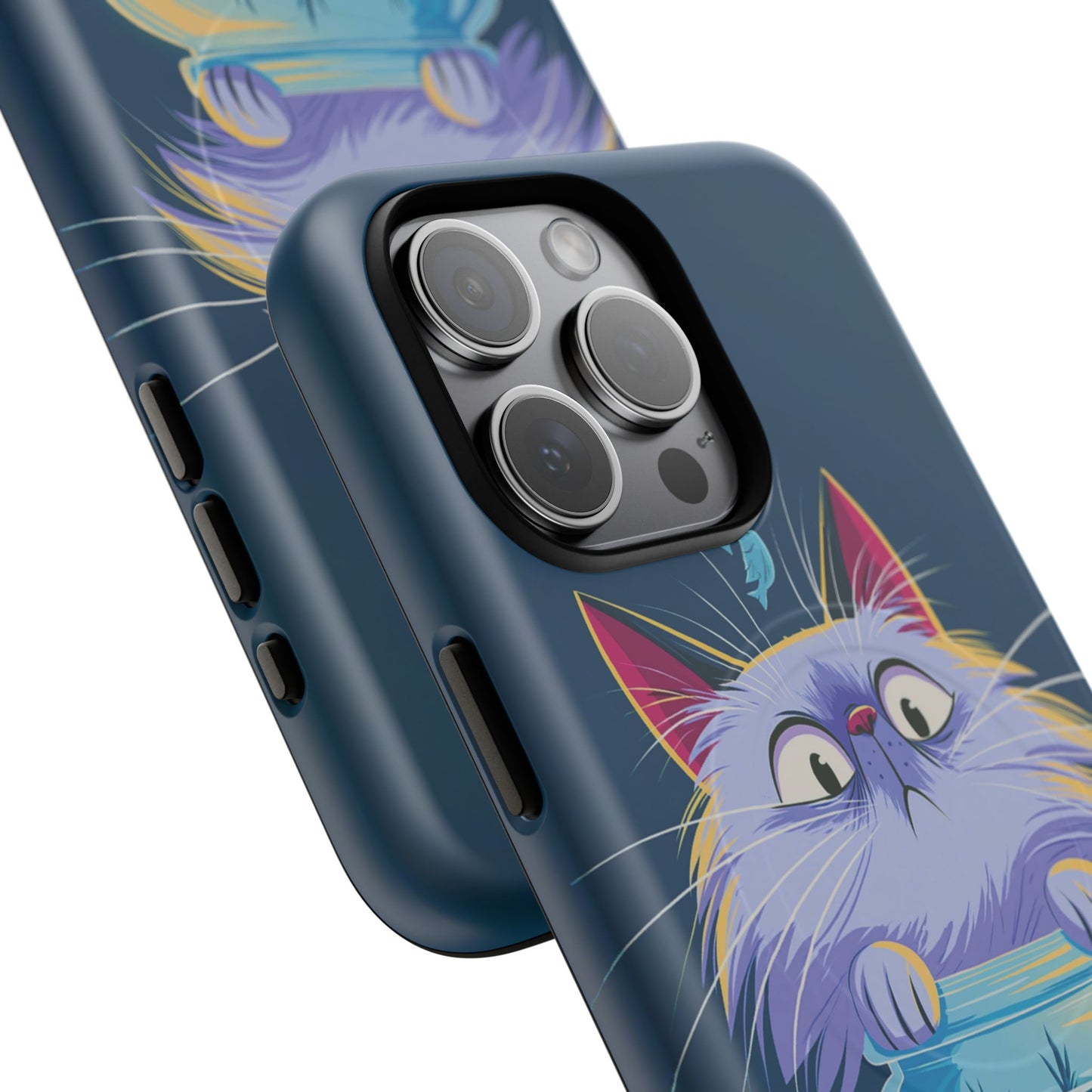 Magnetic Tough Phone Case — Playful Cat & Goldfish Illustration