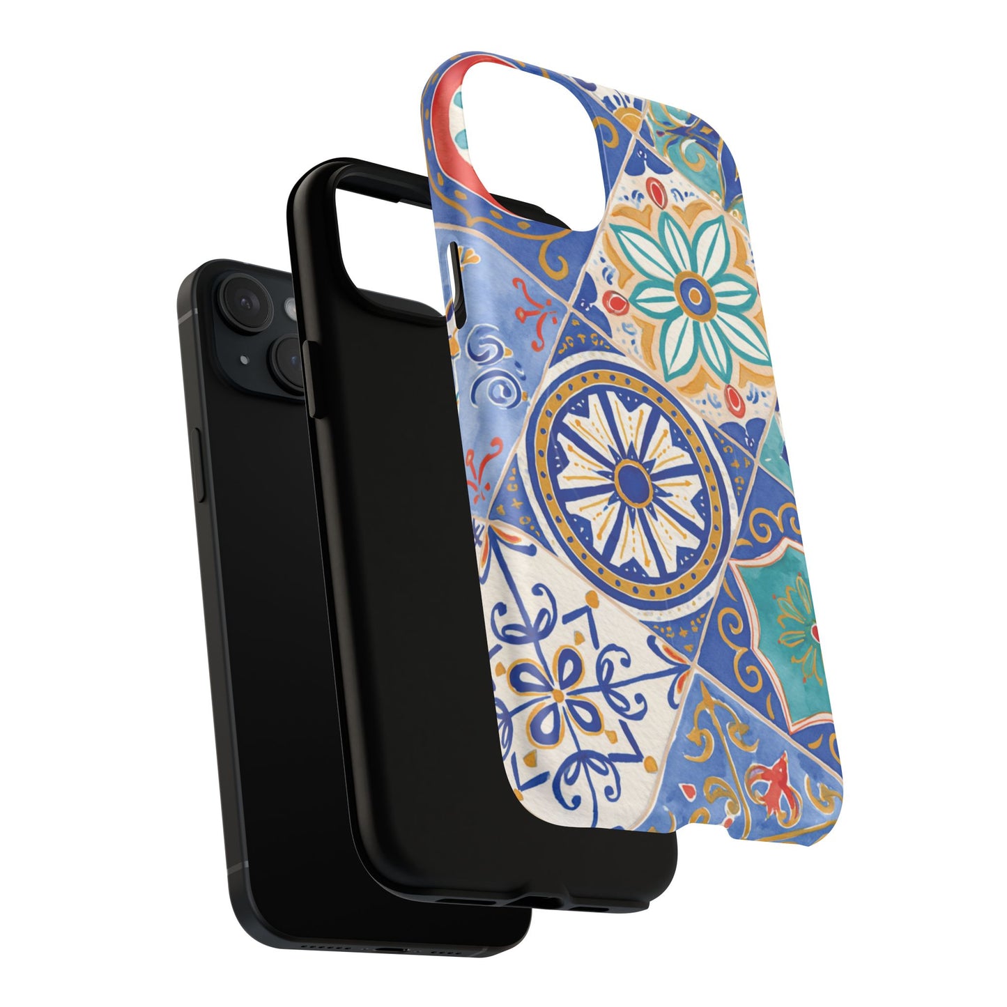 Mediterranean Tile Magnetic Phone Case — Blue Floral Mosaic Tough Case