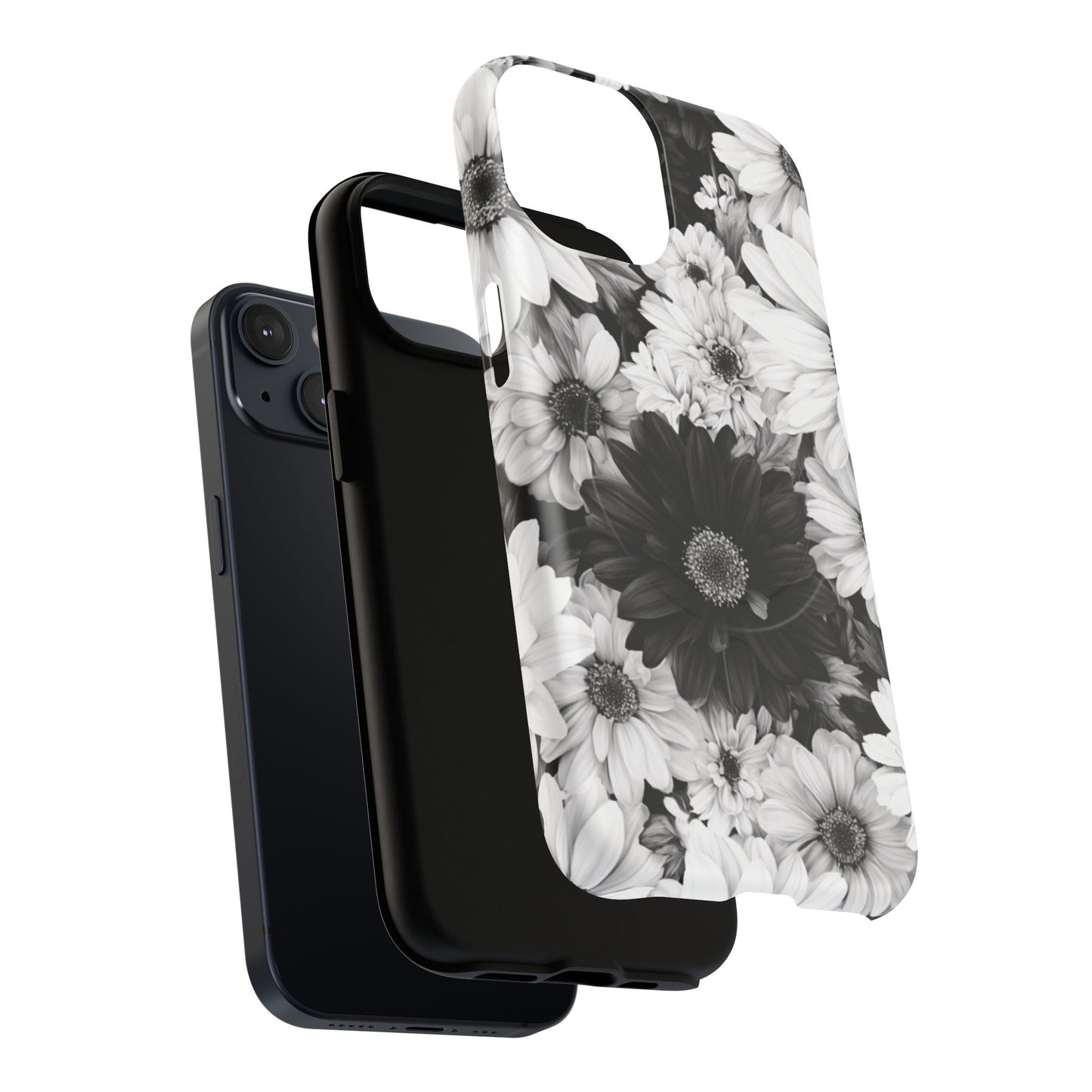 Black & White Floral Tough Magnetic Phone Case — Monochrome Daisy Protection