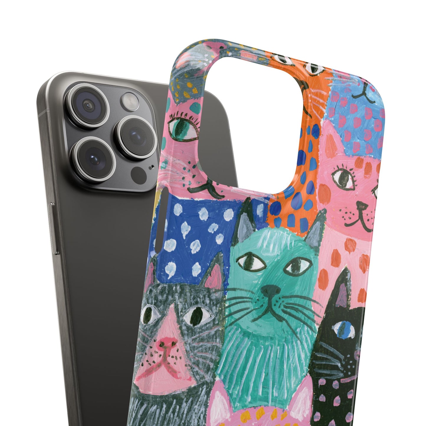 Colorful Cat Pattern Phone Case – Cute Multicolor Kitty Snap Case