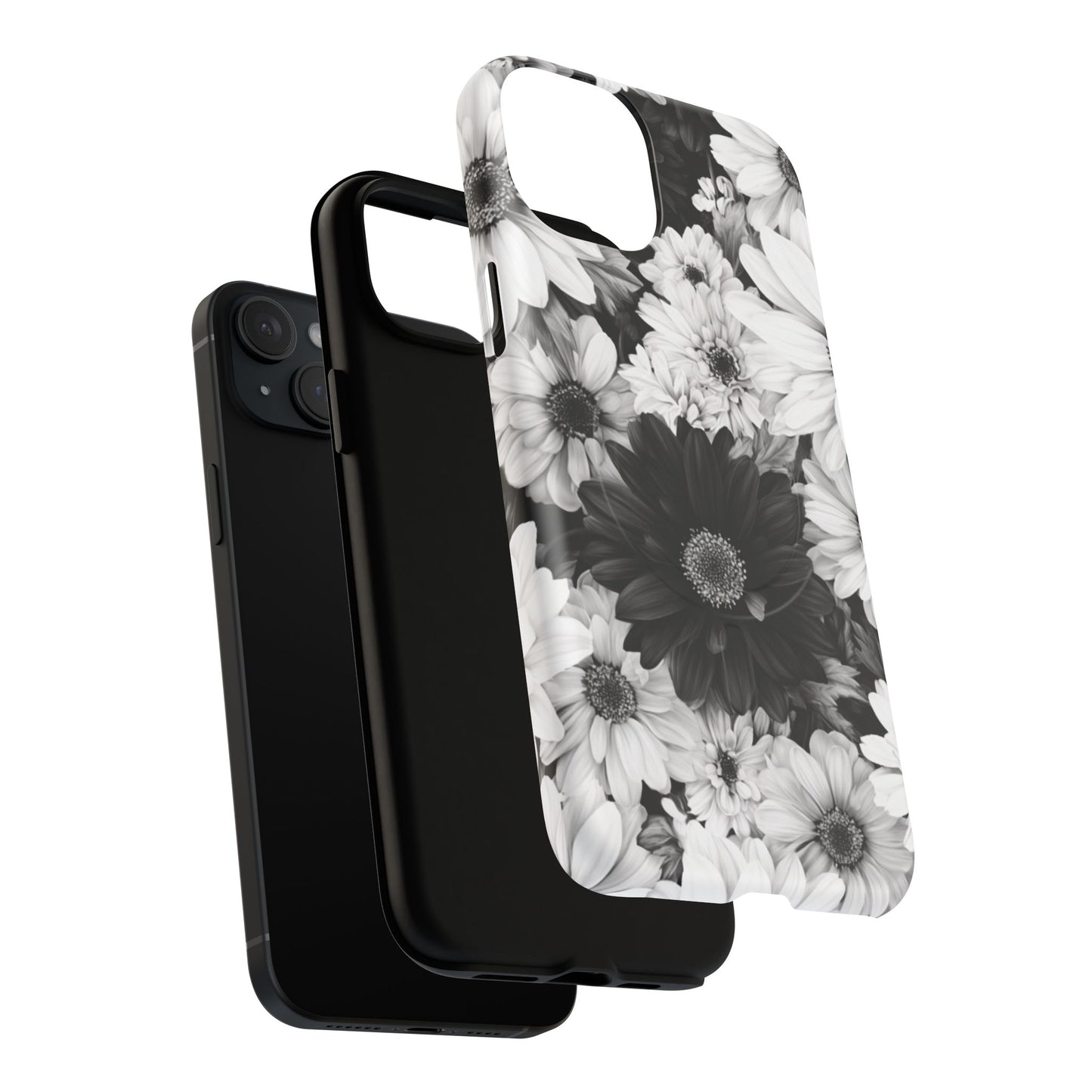 Black & White Floral Tough Magnetic Phone Case — Monochrome Daisy Protection