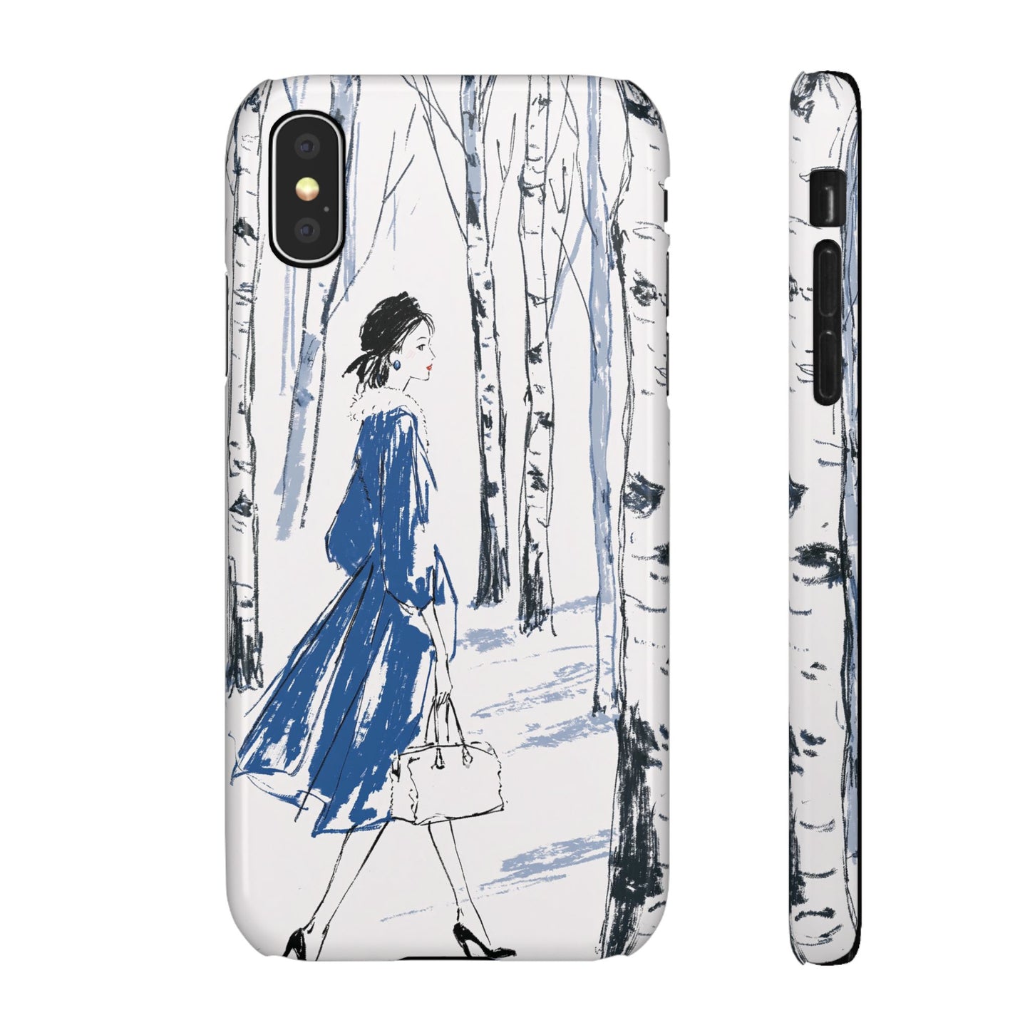 Birch Walk Phone Case — Stylish Blue Winter Illustration Snap Case