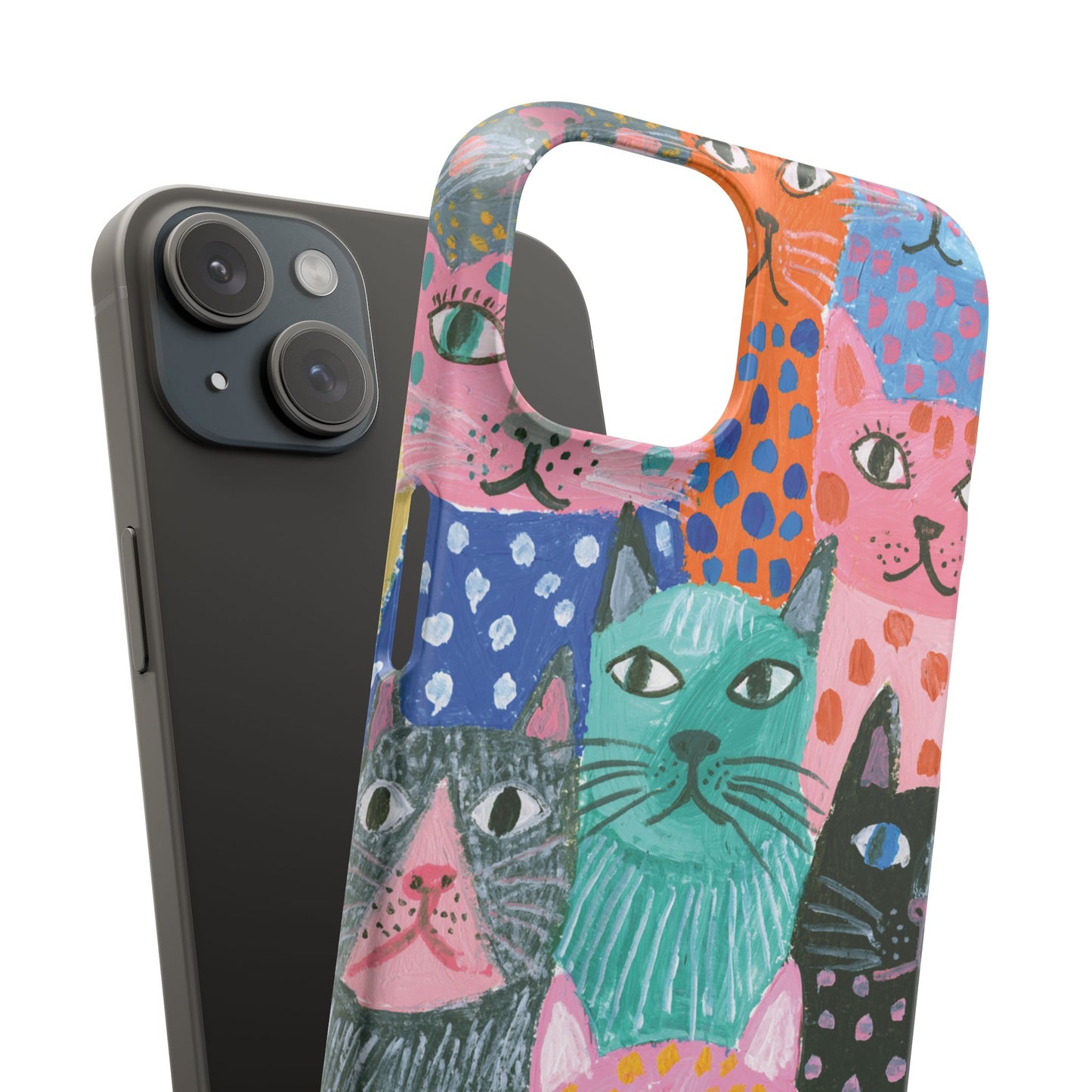 Colorful Cat Pattern Phone Case – Cute Multicolor Kitty Snap Case