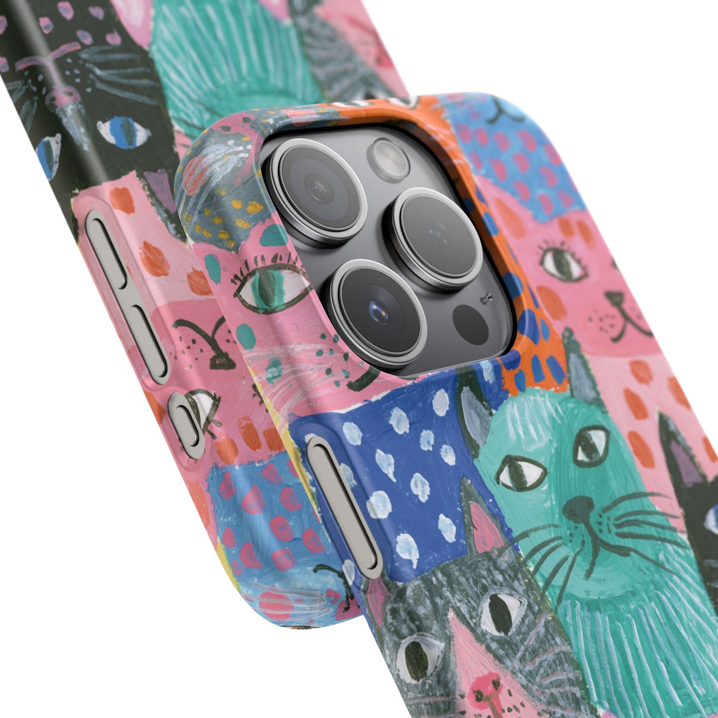 Colorful Cat Pattern Phone Case – Cute Multicolor Kitty Snap Case