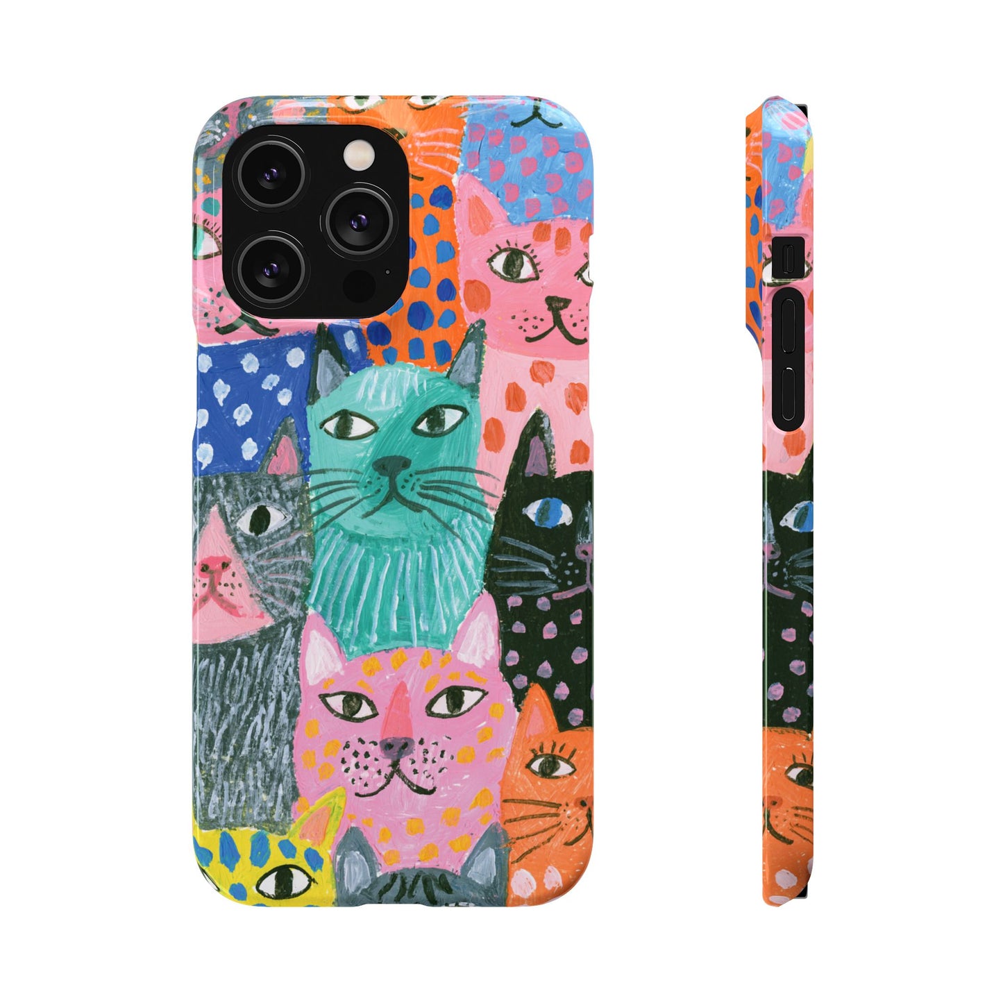 Colorful Cat Pattern Phone Case – Cute Multicolor Kitty Snap Case