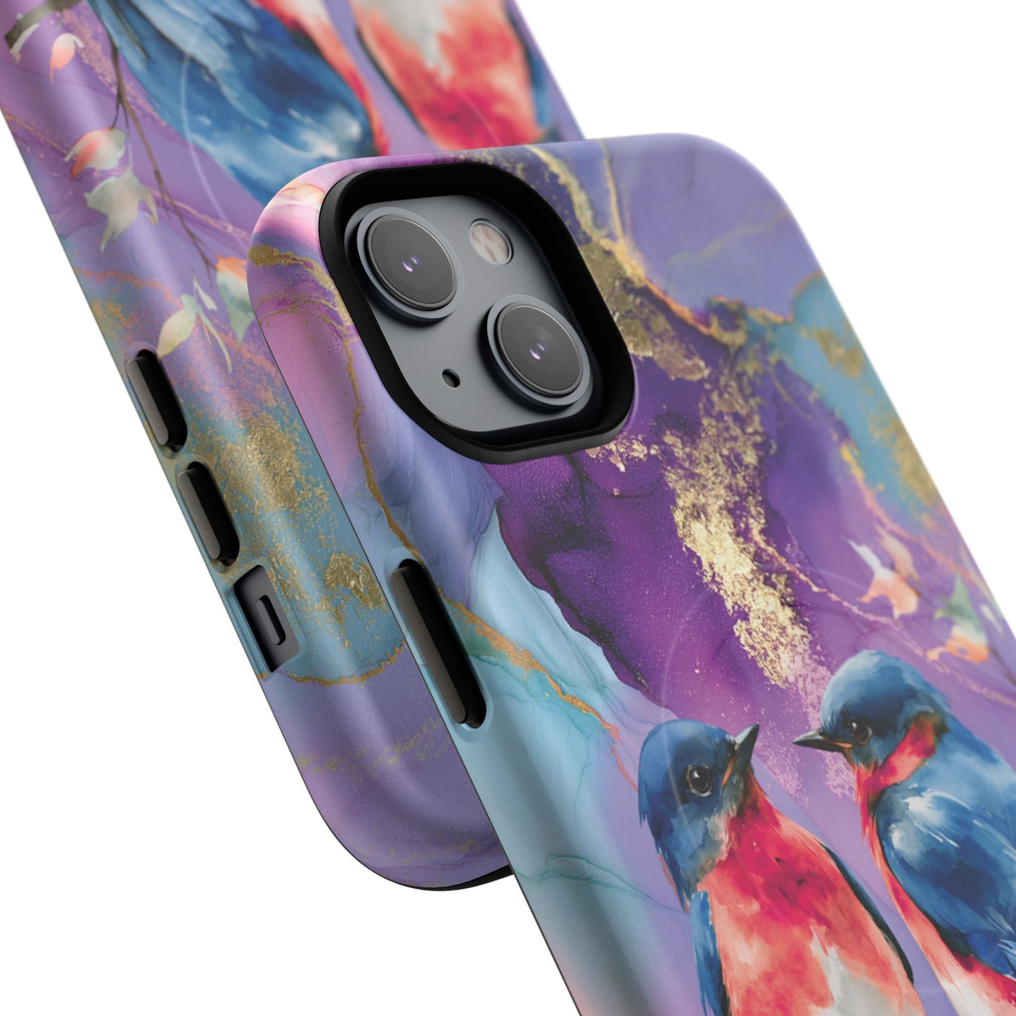 Bird Pair Tough Magnetic Phone Case — Purple Watercolor Floral Design