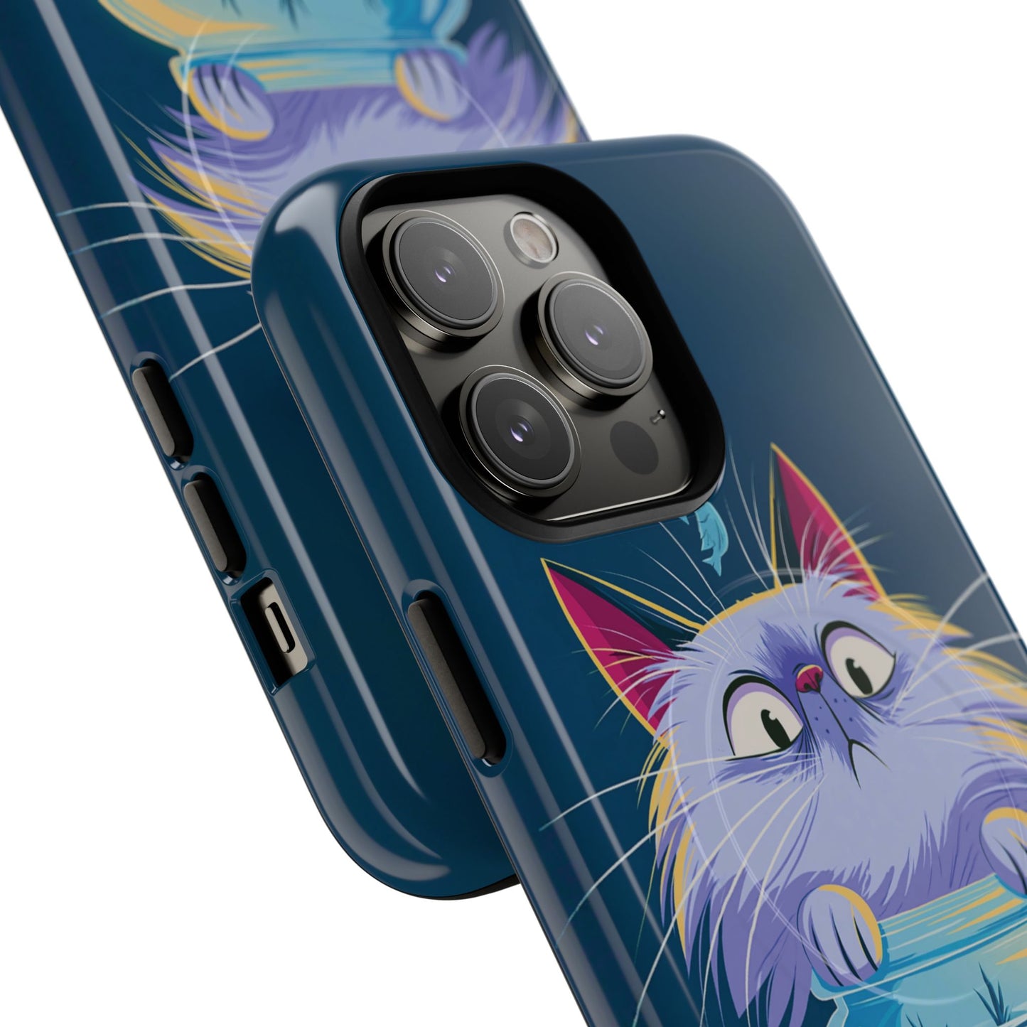 Magnetic Tough Phone Case — Playful Cat & Goldfish Illustration