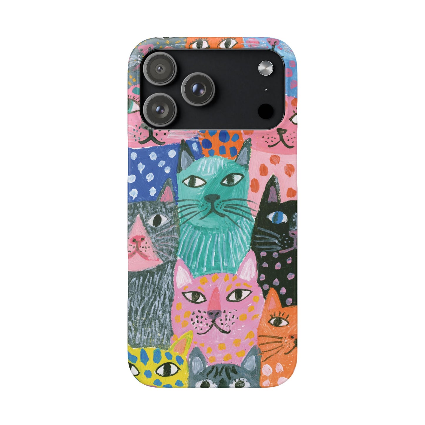 Colorful Cat Pattern Phone Case – Cute Multicolor Kitty Snap Case