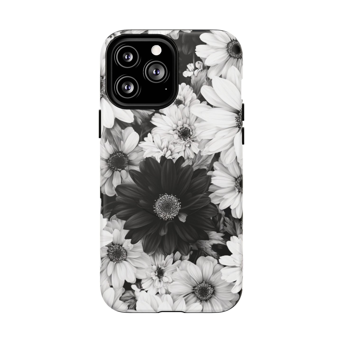 Black & White Floral Tough Magnetic Phone Case — Monochrome Daisy Protection