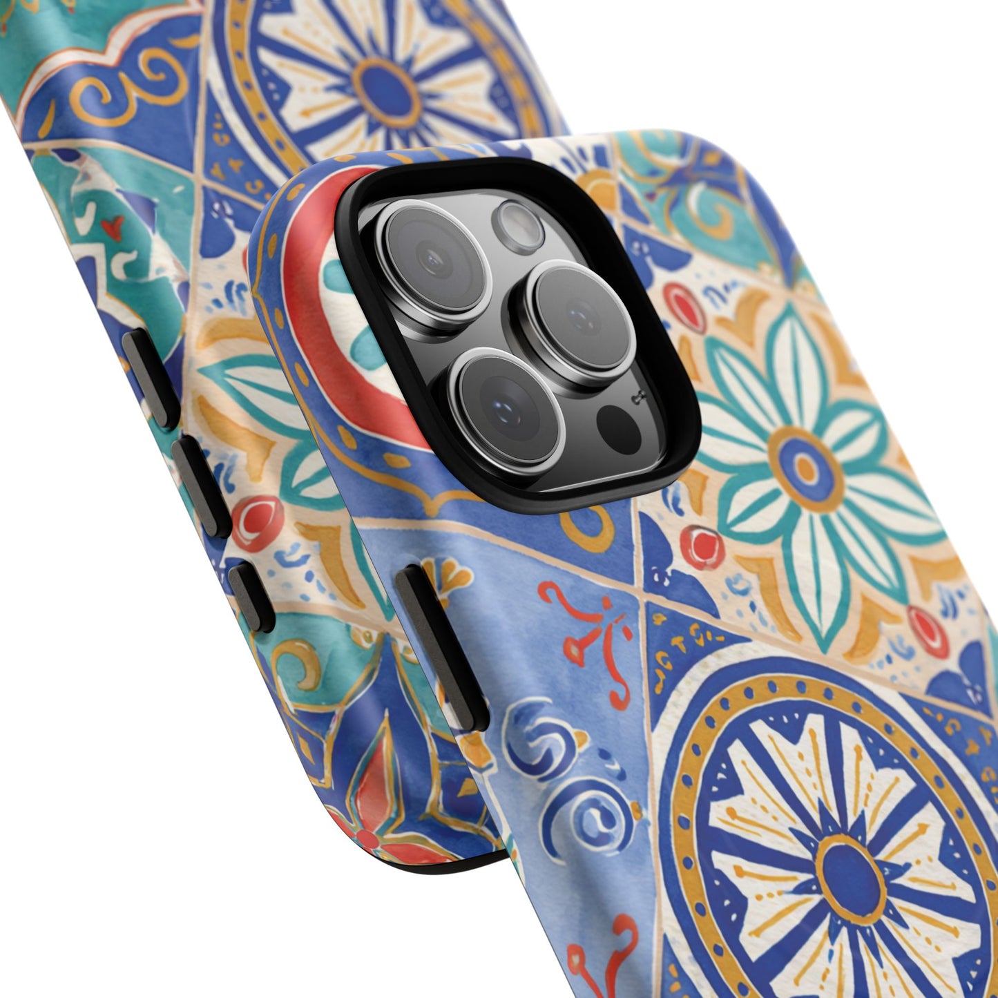 Mediterranean Tile Magnetic Phone Case — Blue Floral Mosaic Tough Case