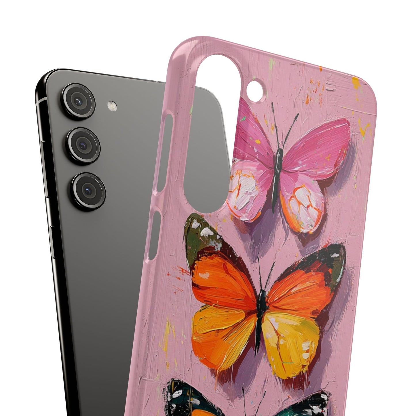 Pink Butterfly Snap Case Cover For iPhone and Samsung