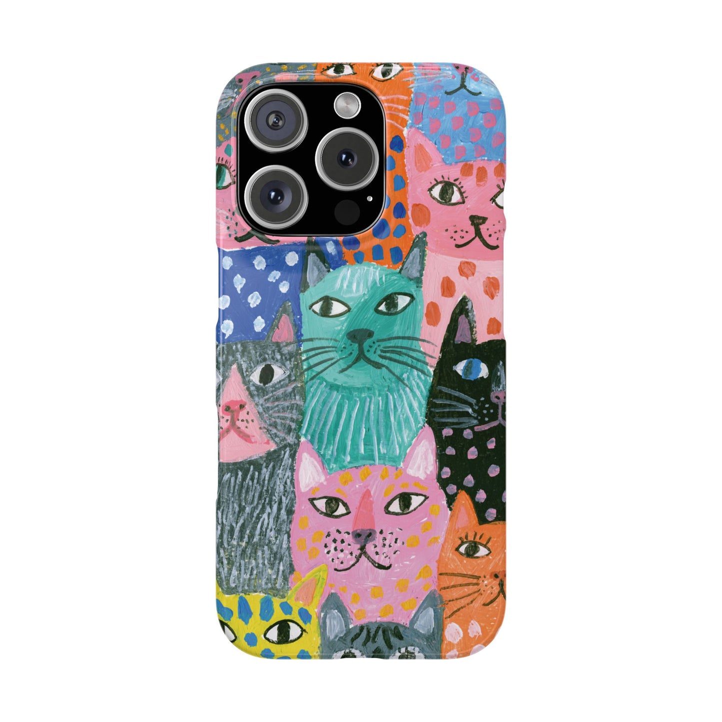 Colorful Cat Pattern Phone Case – Cute Multicolor Kitty Snap Case
