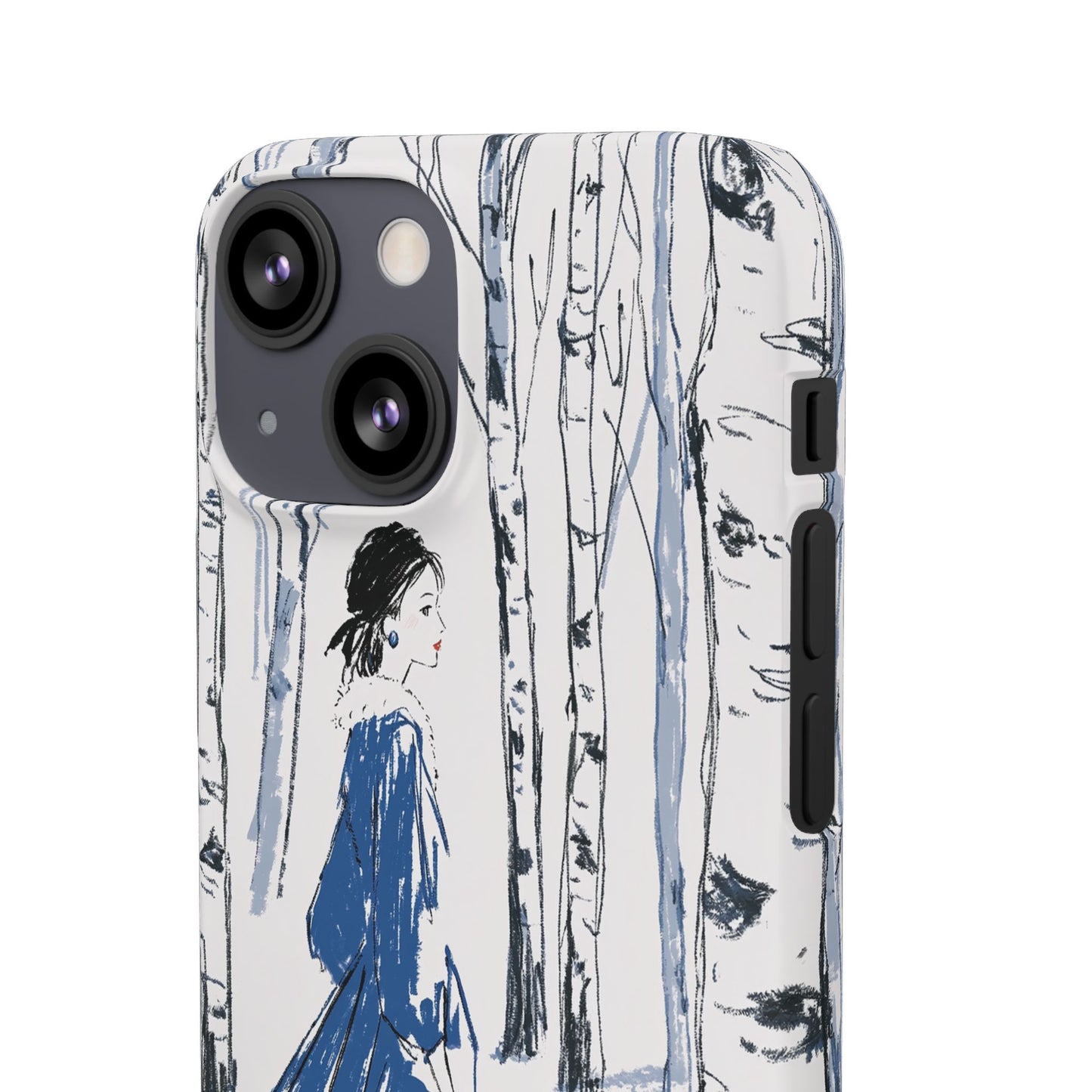 Birch Walk Phone Case — Stylish Blue Winter Illustration Snap Case