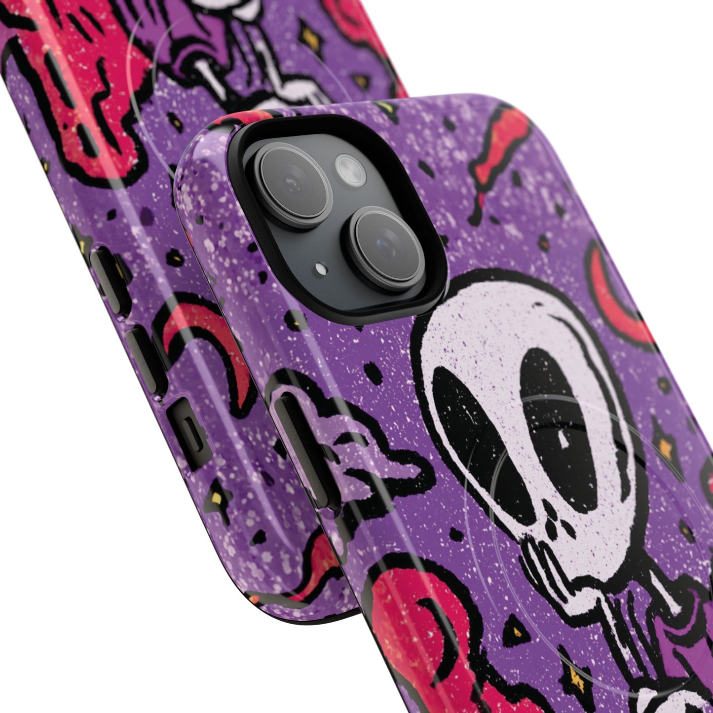 Alien Mushroom Phone Case — Cute Skeletal Space Illustration Tough Magnetic Case