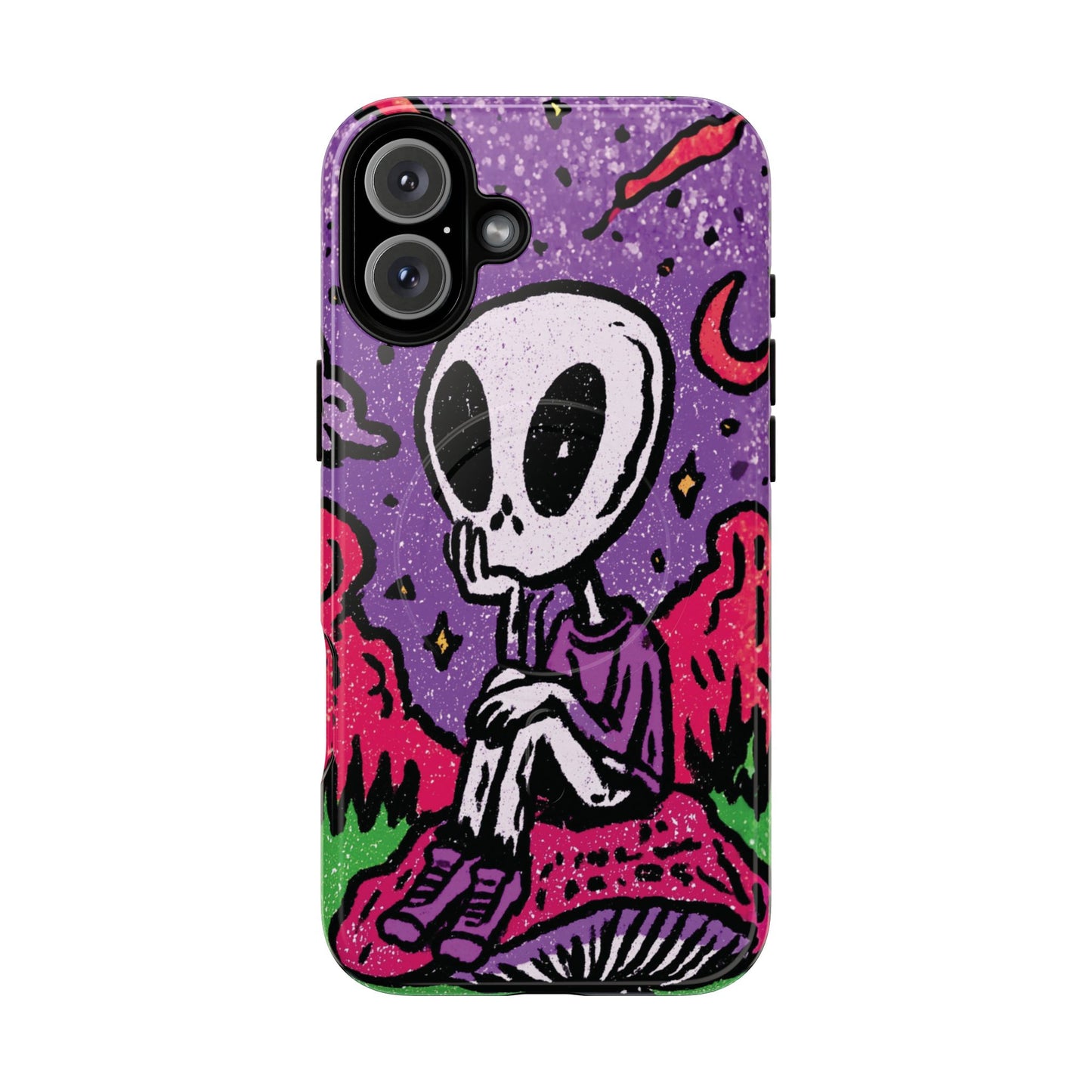 Alien Mushroom Phone Case — Cute Skeletal Space Illustration Tough Magnetic Case