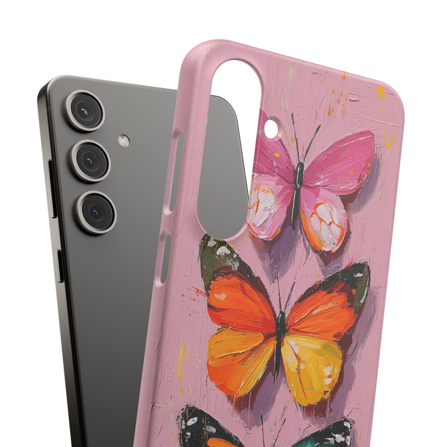 Pink Butterfly Snap Case Cover For iPhone and Samsung