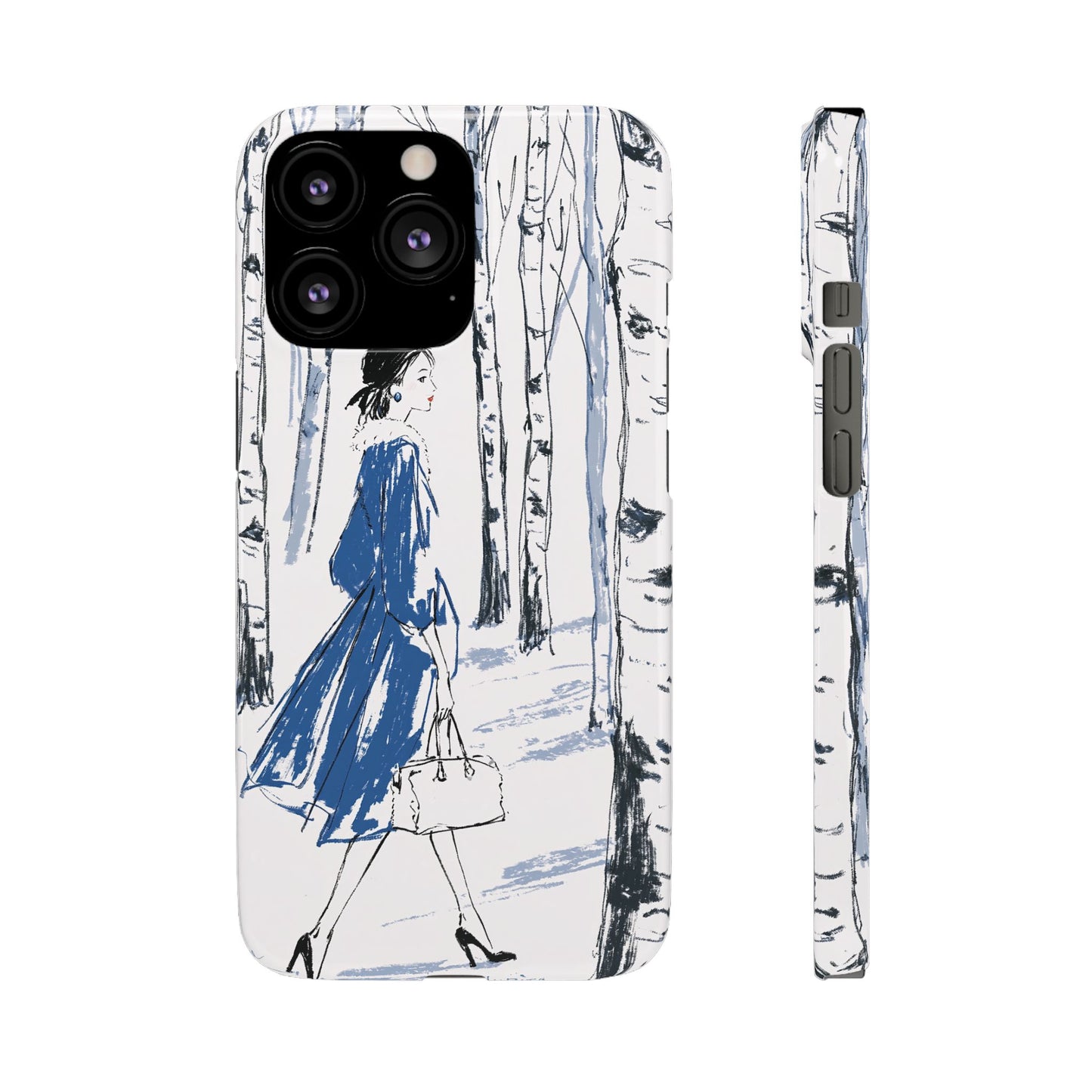 Birch Walk Phone Case — Stylish Blue Winter Illustration Snap Case