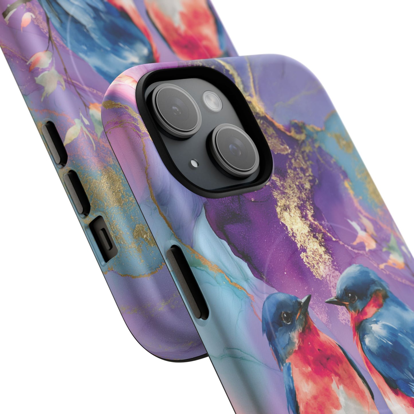 Bird Pair Tough Magnetic Phone Case — Purple Watercolor Floral Design