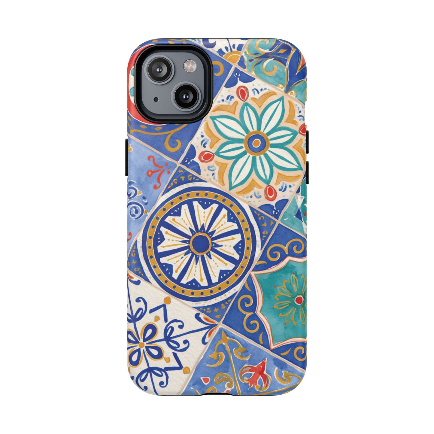 Mediterranean Tile Magnetic Phone Case — Blue Floral Mosaic Tough Case