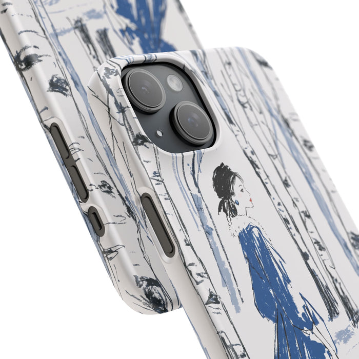 Birch Walk Phone Case — Stylish Blue Winter Illustration Snap Case