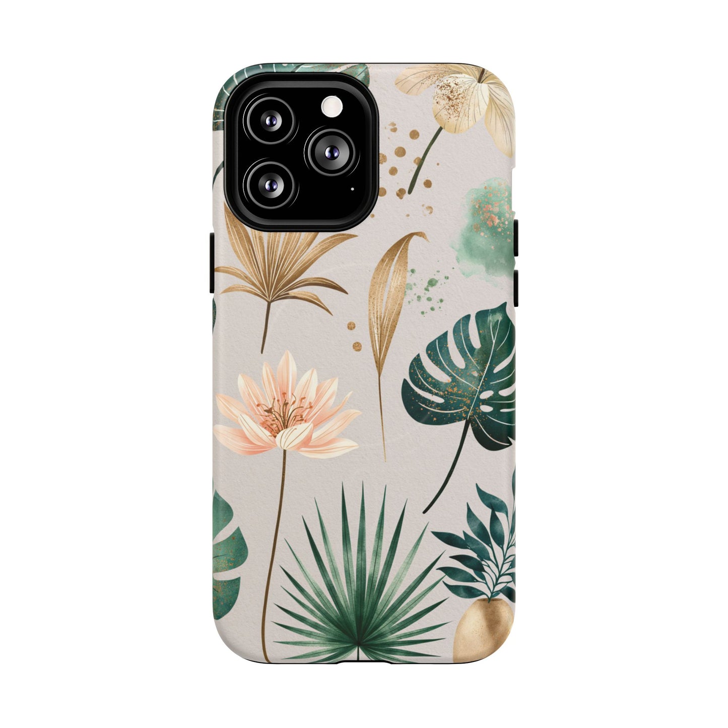 Floral Tropical Tough Magnetic Phone Case — Green Palm & Gold Leaf Design