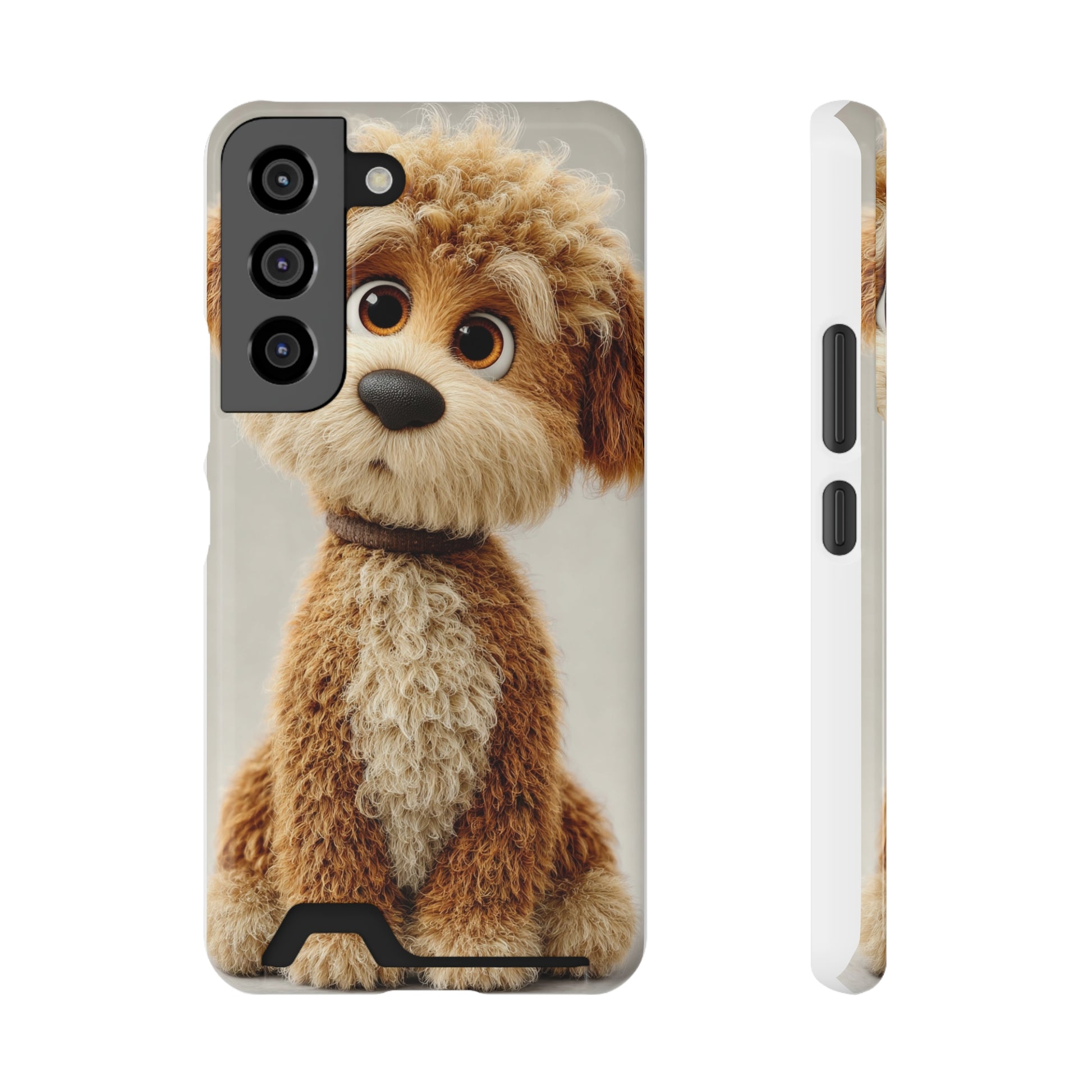 Cute cartoon dog design phone case with built-in card holder in slim durable build