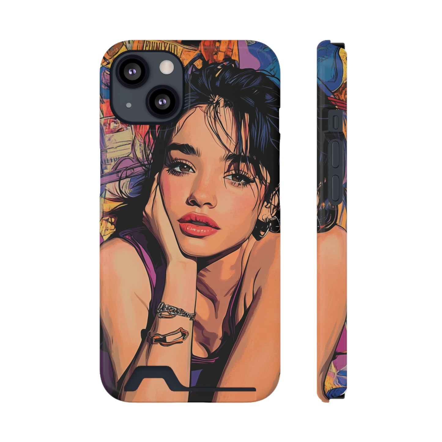 Vibrant Phone Case with Card Holder - Artistic Design for Fashion Lovers, Perfect Gift for Birthdays, Holidays, and Everyday Use
