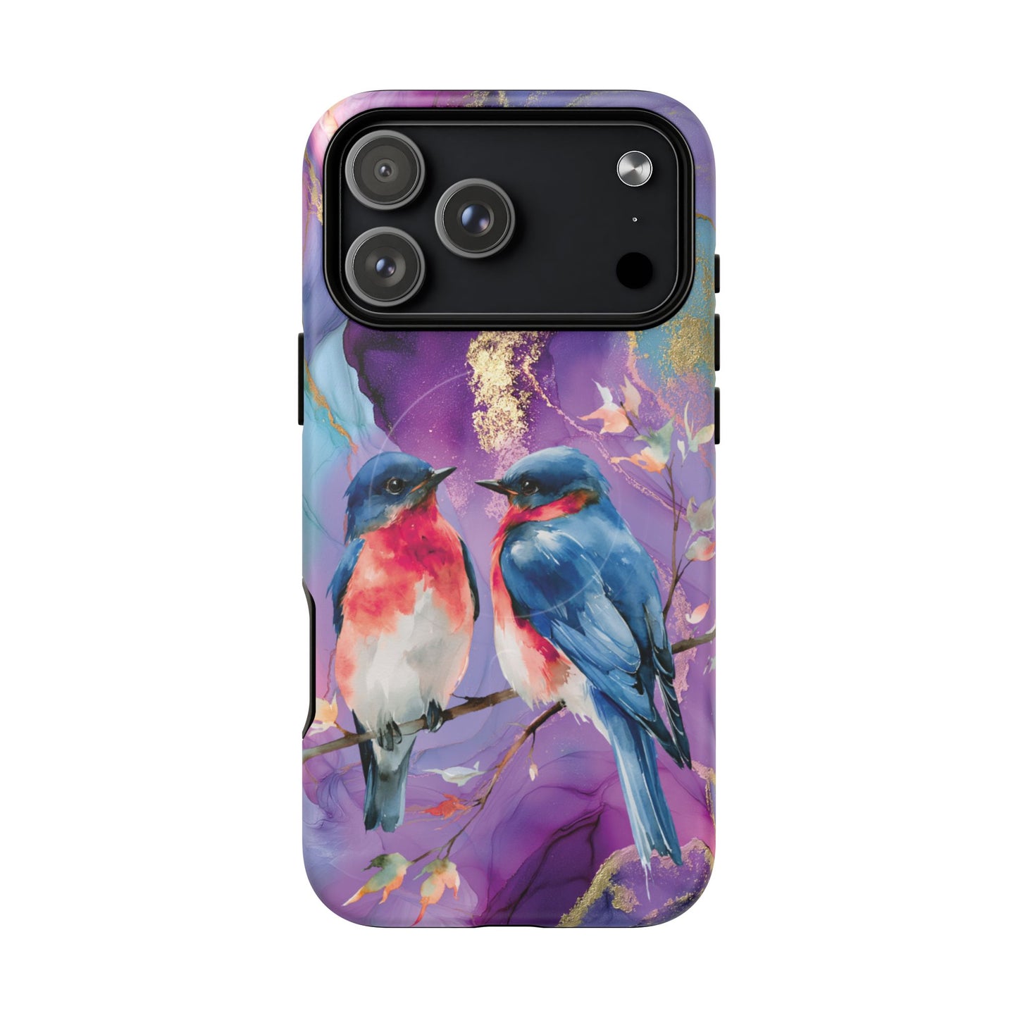 Bird Pair Tough Magnetic Phone Case — Purple Watercolor Floral Design