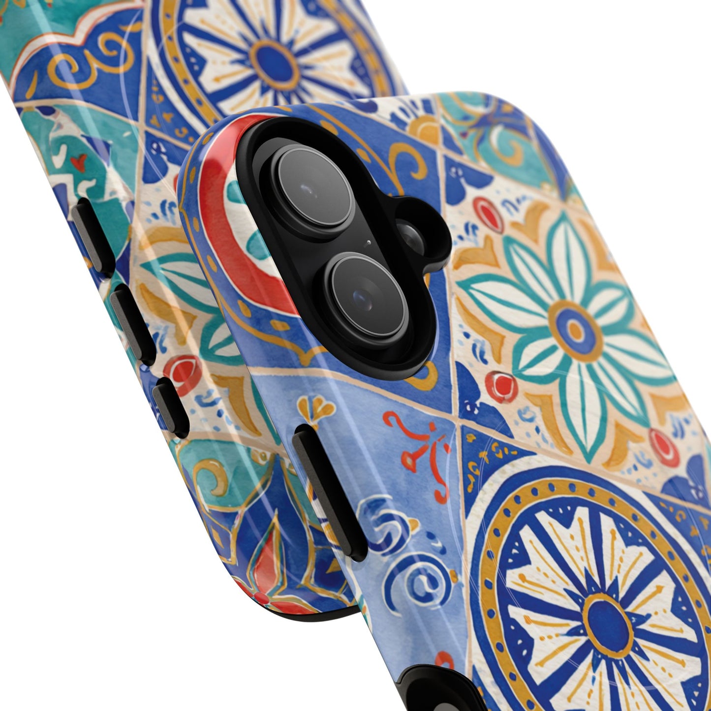 Mediterranean Tile Magnetic Phone Case — Blue Floral Mosaic Tough Case