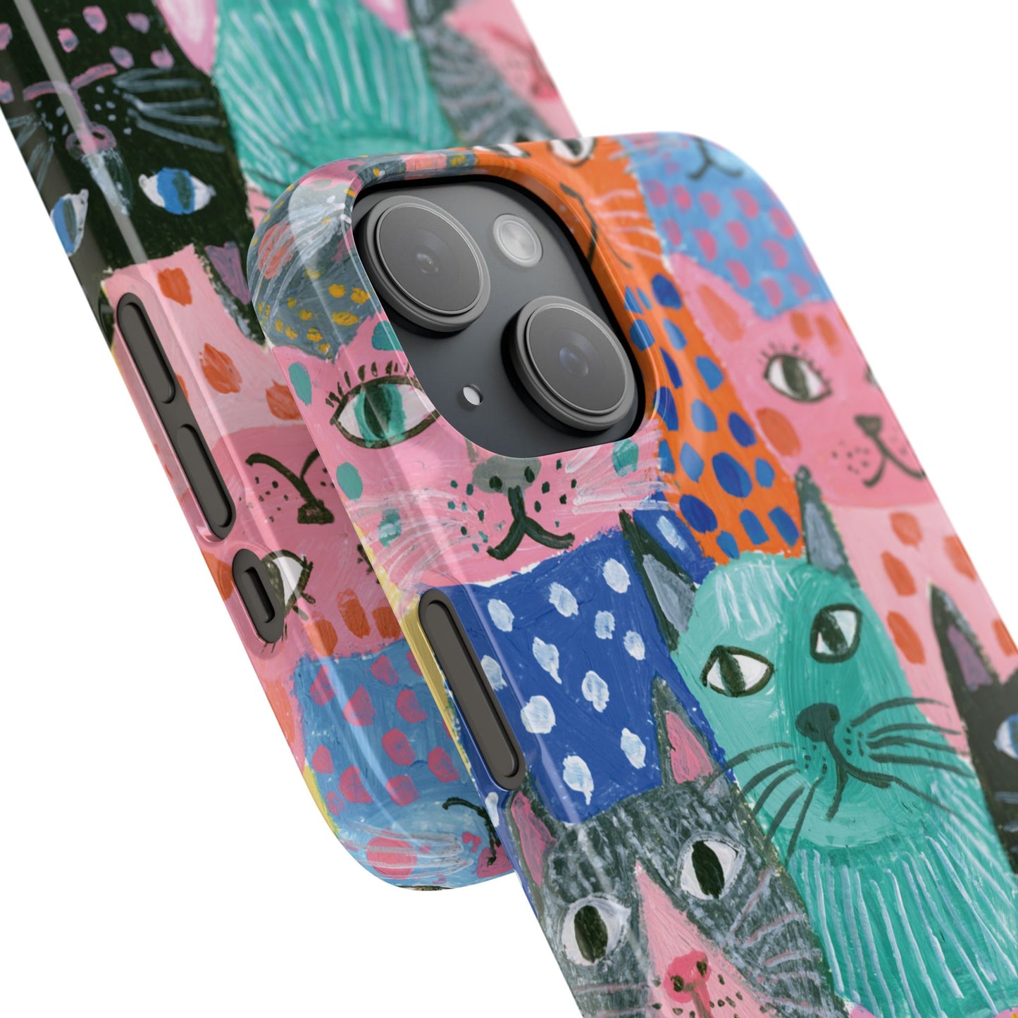 Colorful Cat Pattern Phone Case – Cute Multicolor Kitty Snap Case