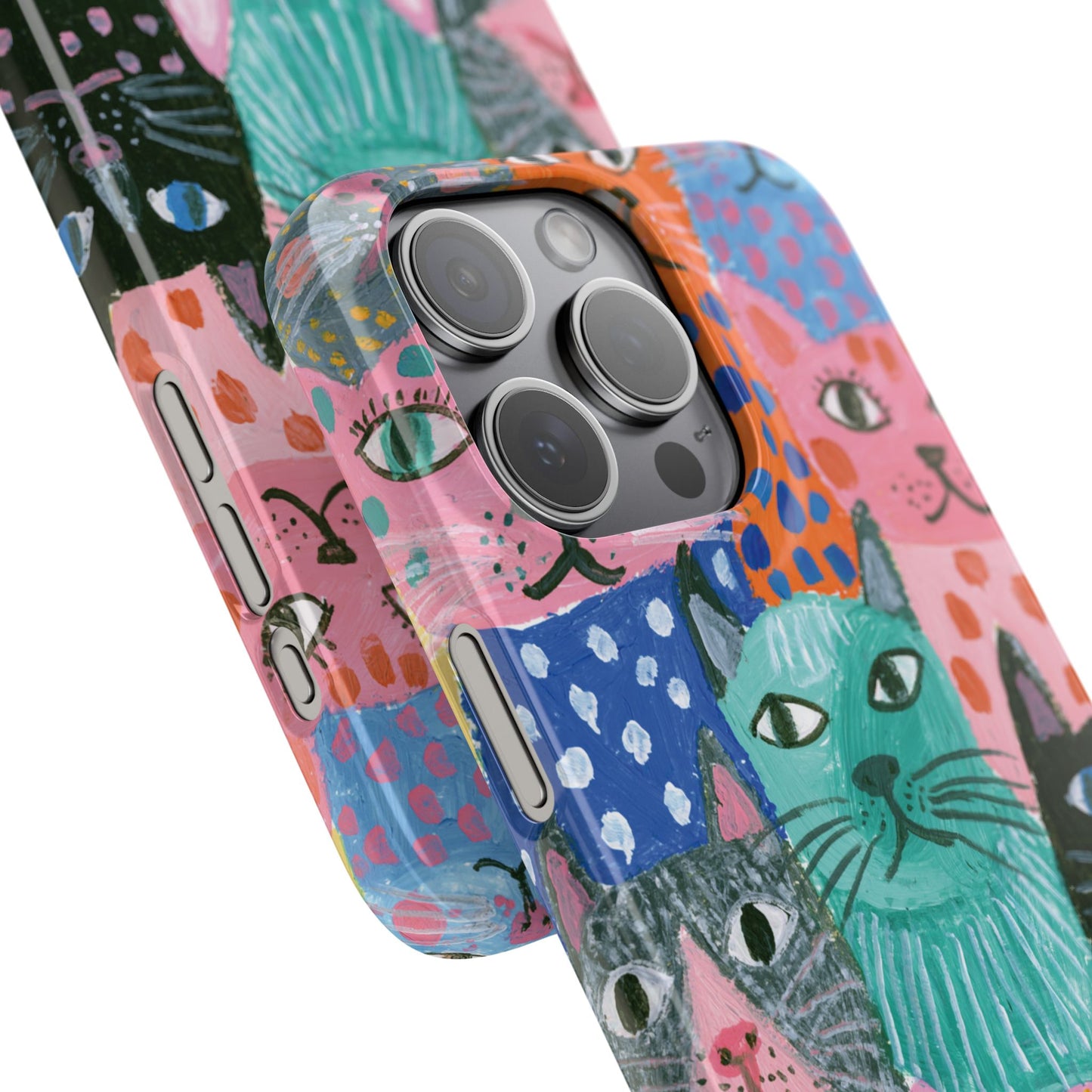 Colorful Cat Pattern Phone Case – Cute Multicolor Kitty Snap Case