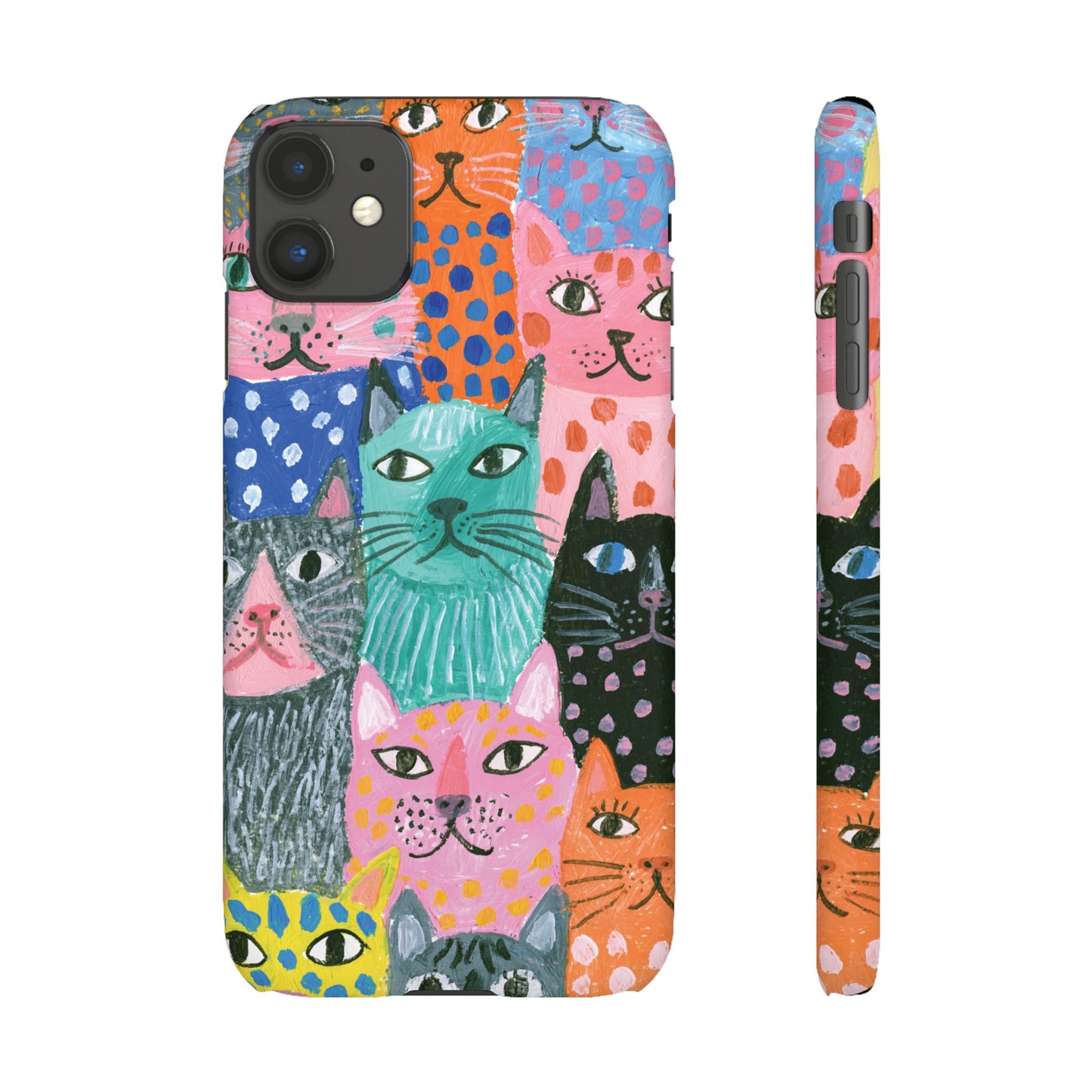 Colorful Cat Pattern Phone Case – Cute Multicolor Kitty Snap Case
