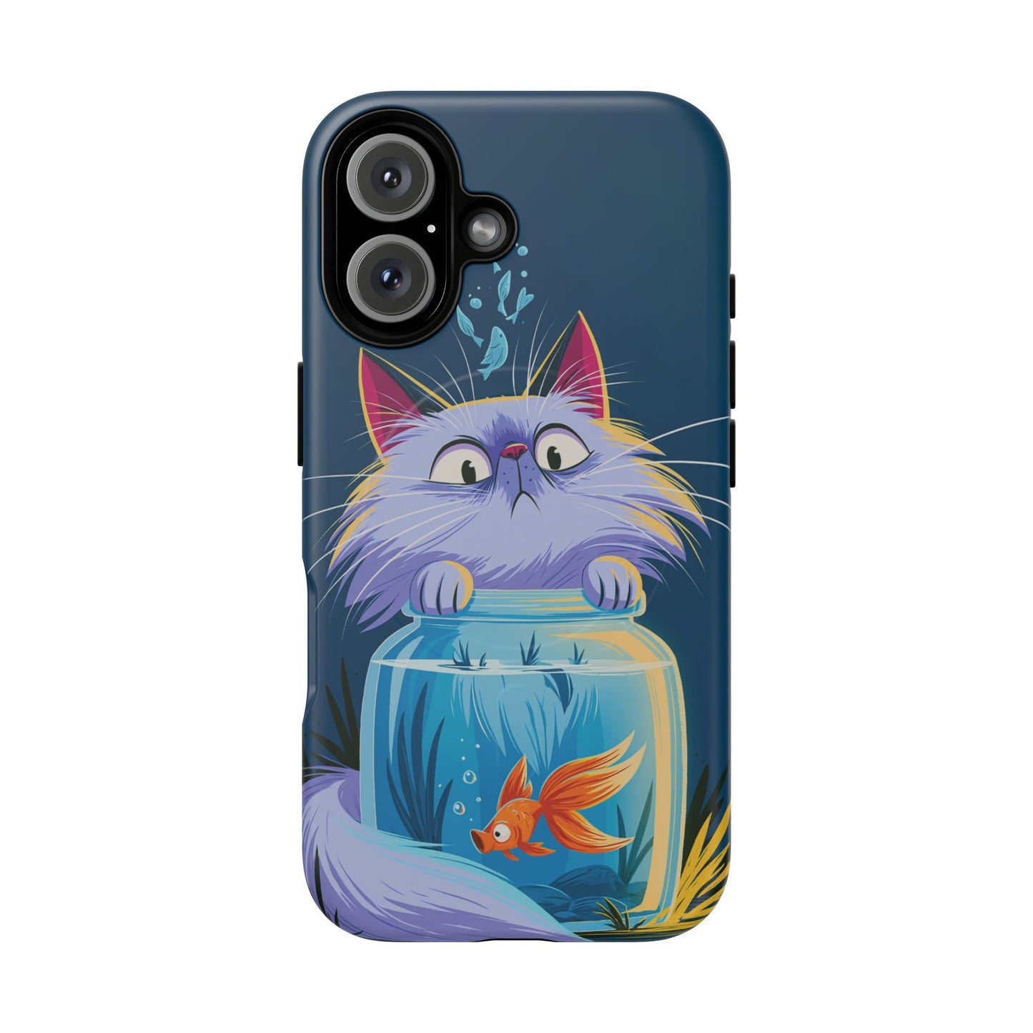Magnetic Tough Phone Case — Playful Cat & Goldfish Illustration
