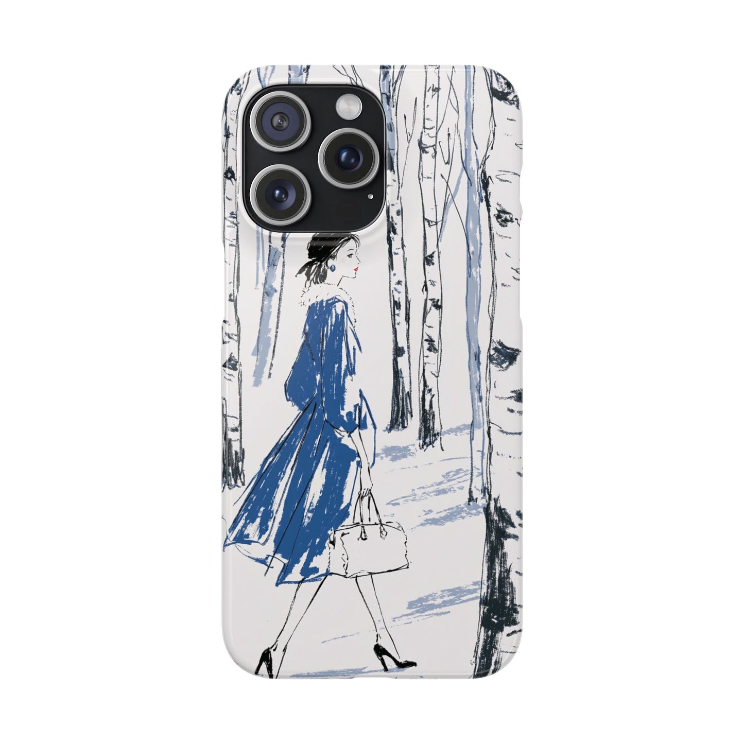 Birch Walk Phone Case — Stylish Blue Winter Illustration Snap Case