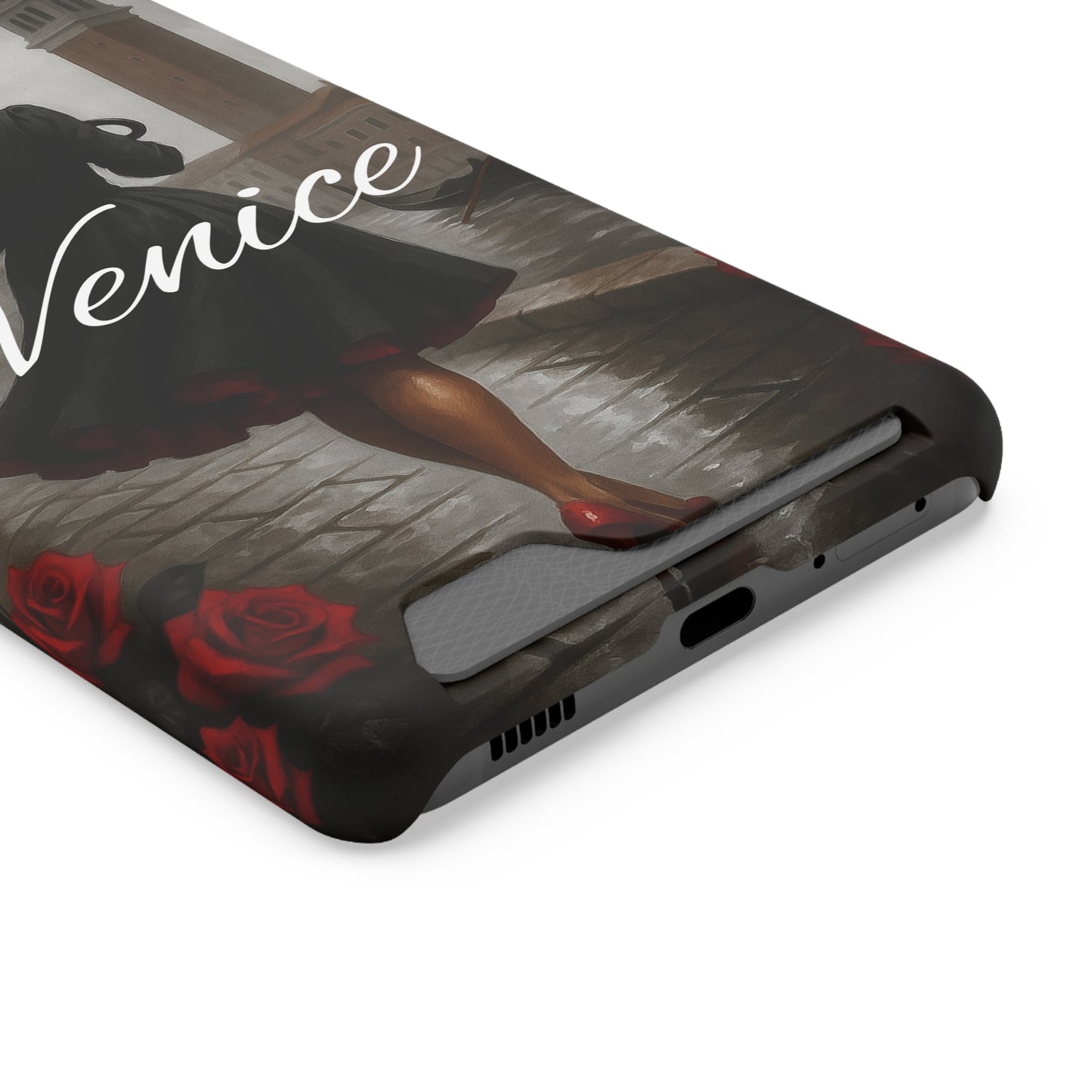 Phone Case With Card Holder, Venice Woman Design, Rainy Day Phone Wallet, Traveler Gift, Italian Art Accessory, Cute Cellphone Cover