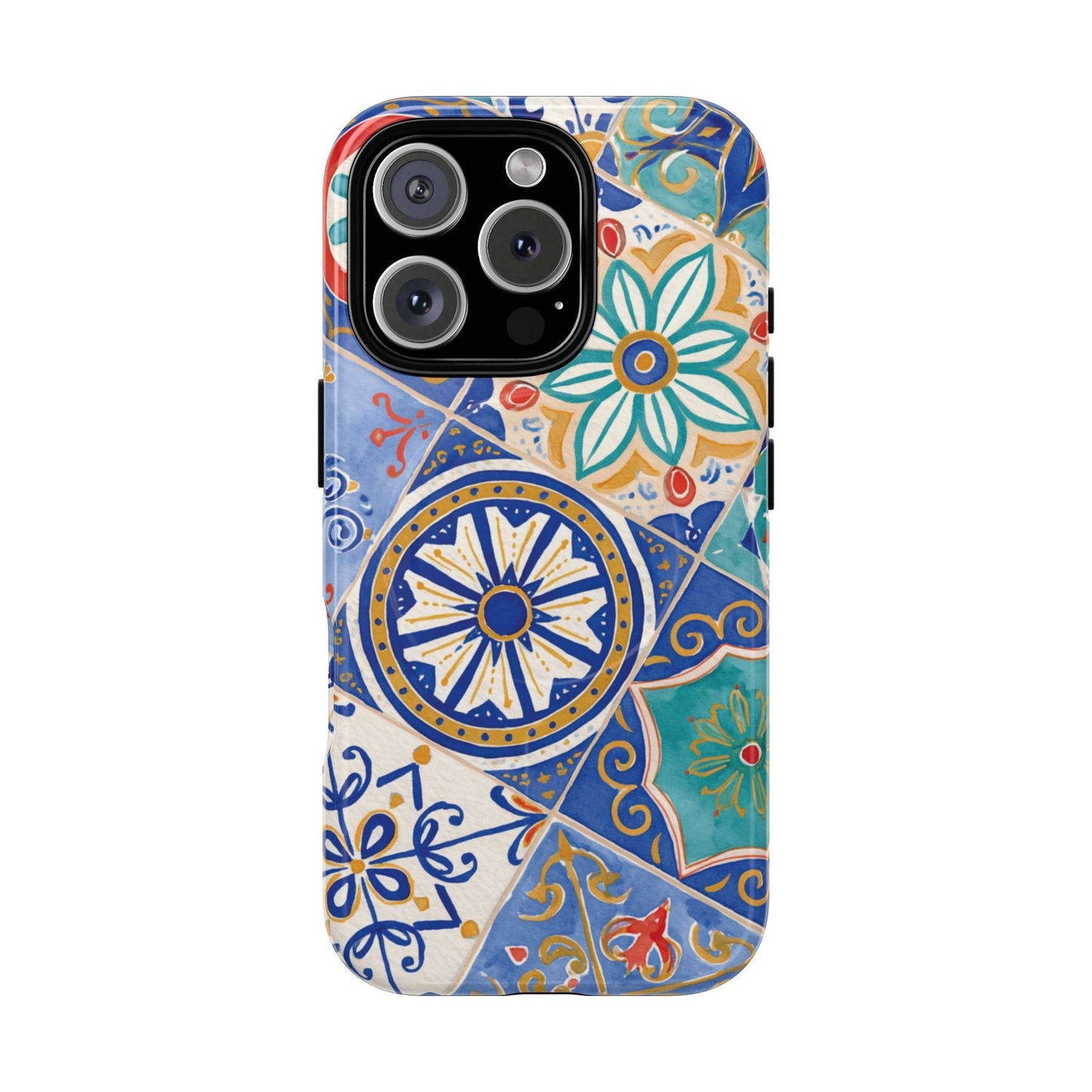 Mediterranean Tile Magnetic Phone Case — Blue Floral Mosaic Tough Case