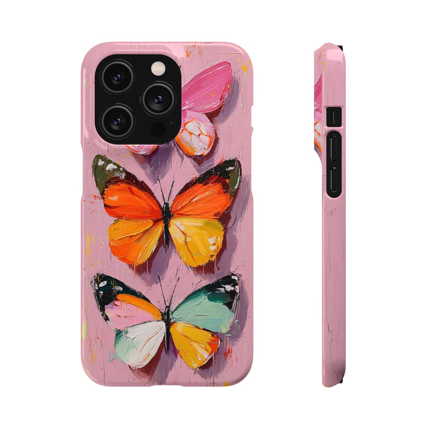 Pink Butterfly Snap Case Cover For iPhone and Samsung