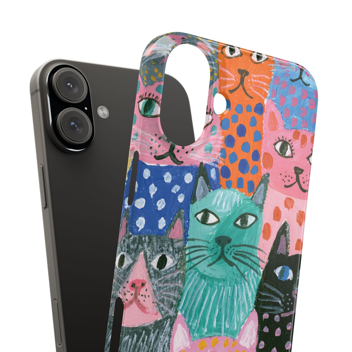 Colorful Cat Pattern Phone Case – Cute Multicolor Kitty Snap Case